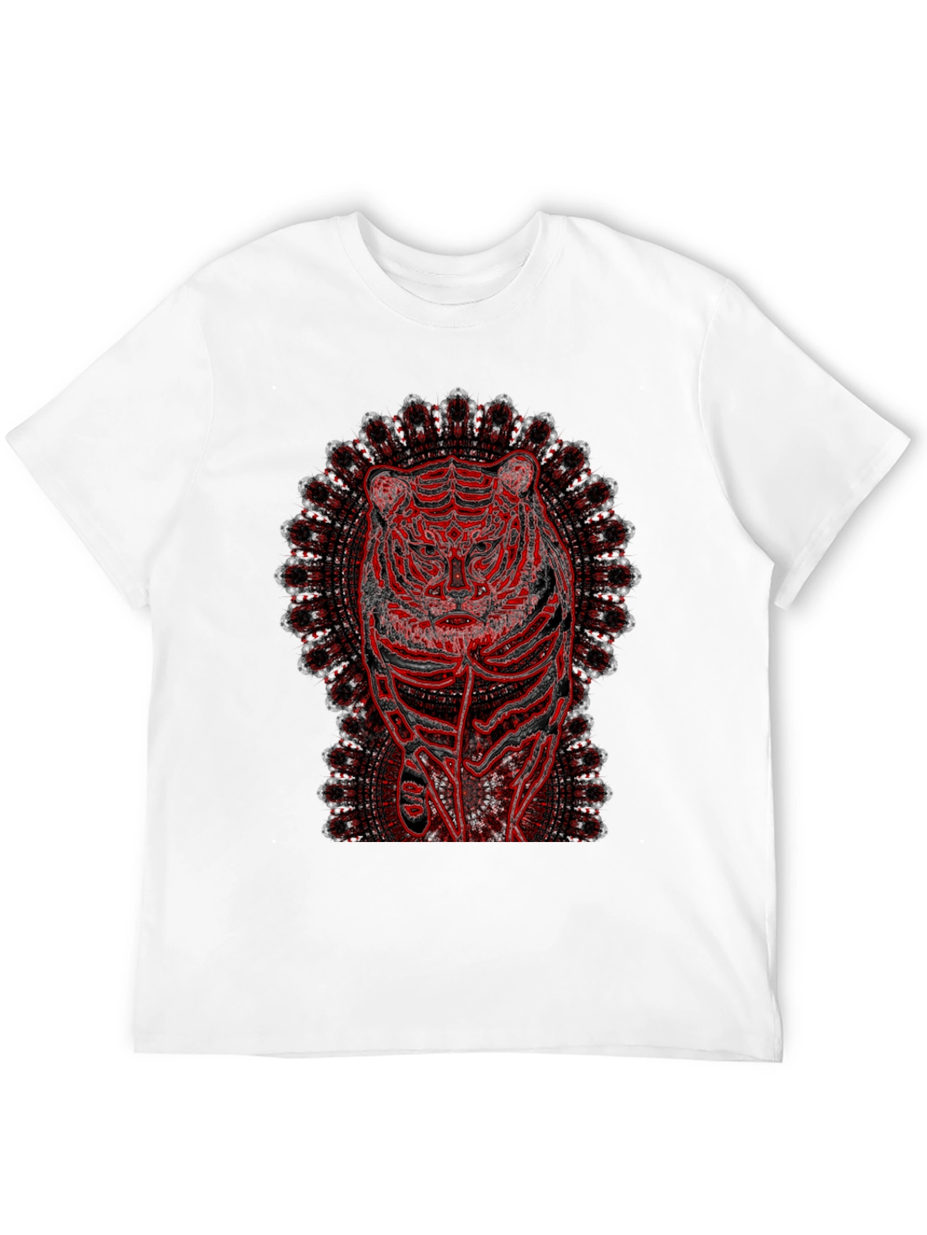 Red Tiger Mandala Graphic Black T-Shirt