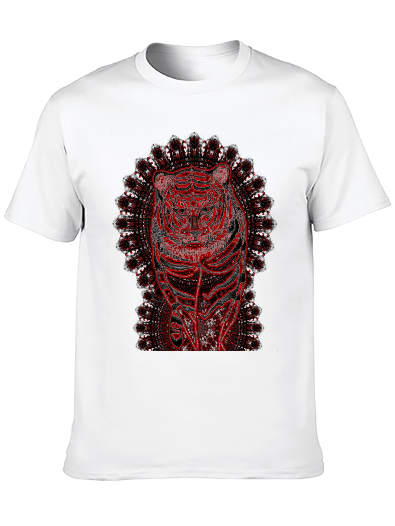 Red Tiger Mandala Graphic Black T-Shirt