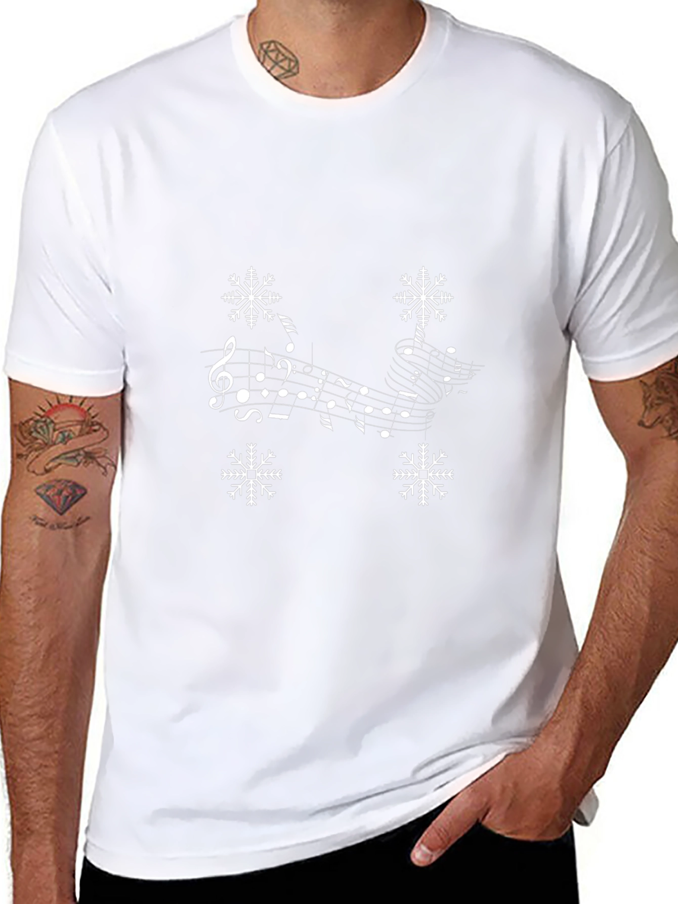 Musical Snowflake Graphic Tee - Black Cotton Blend