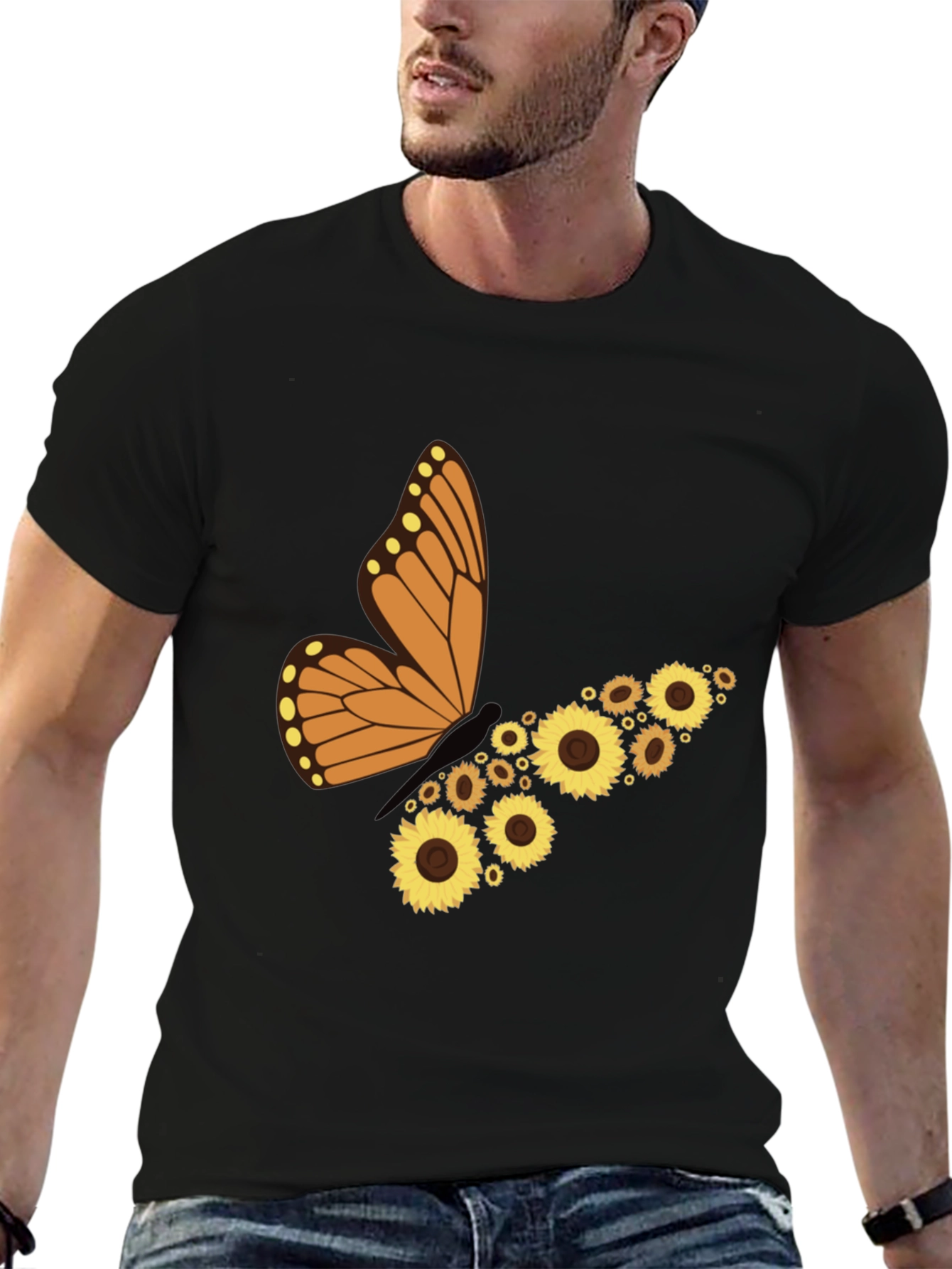 Sunflower Butterfly Graphic T-Shirt