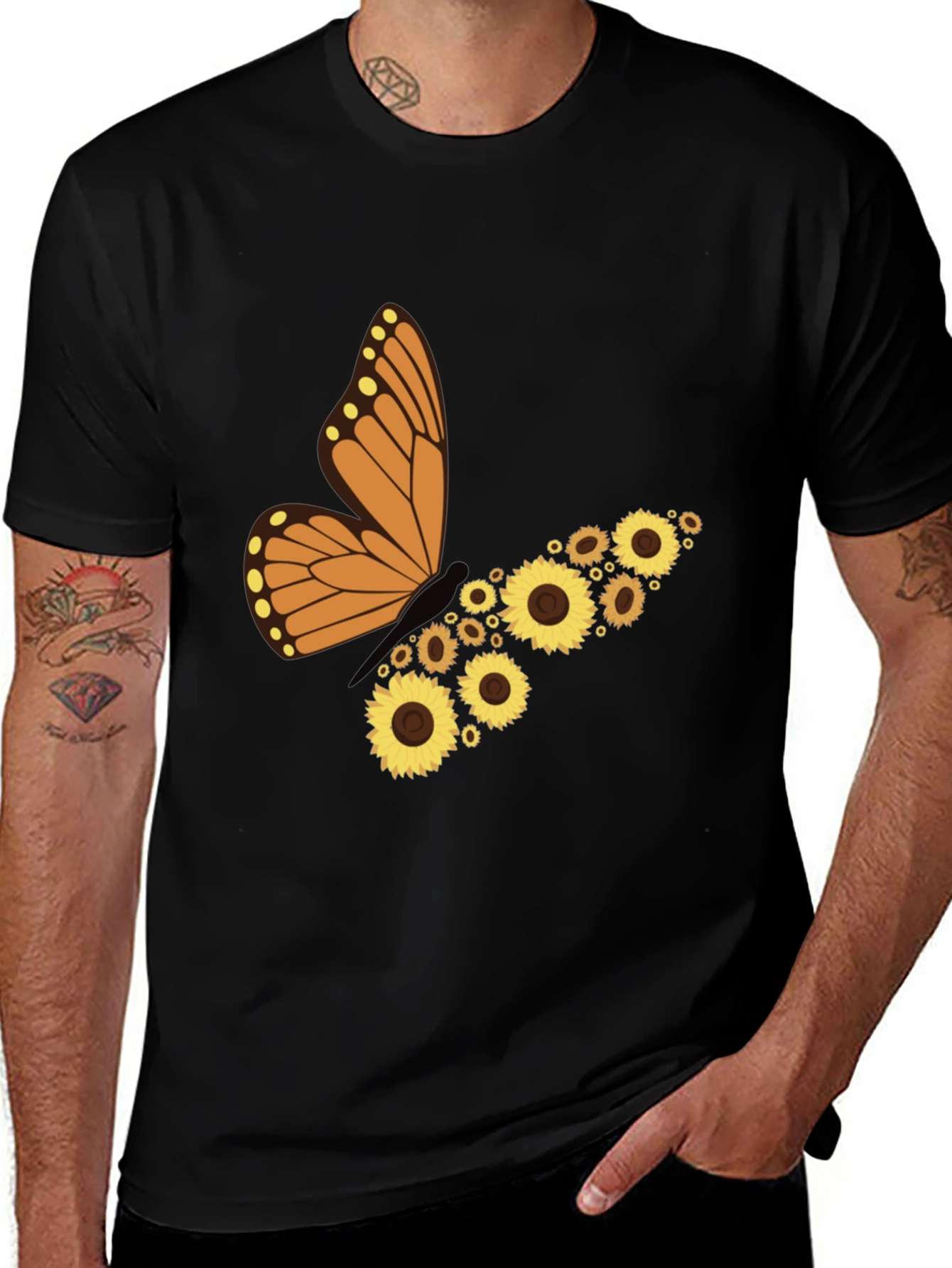 Sunflower Butterfly Graphic T-Shirt