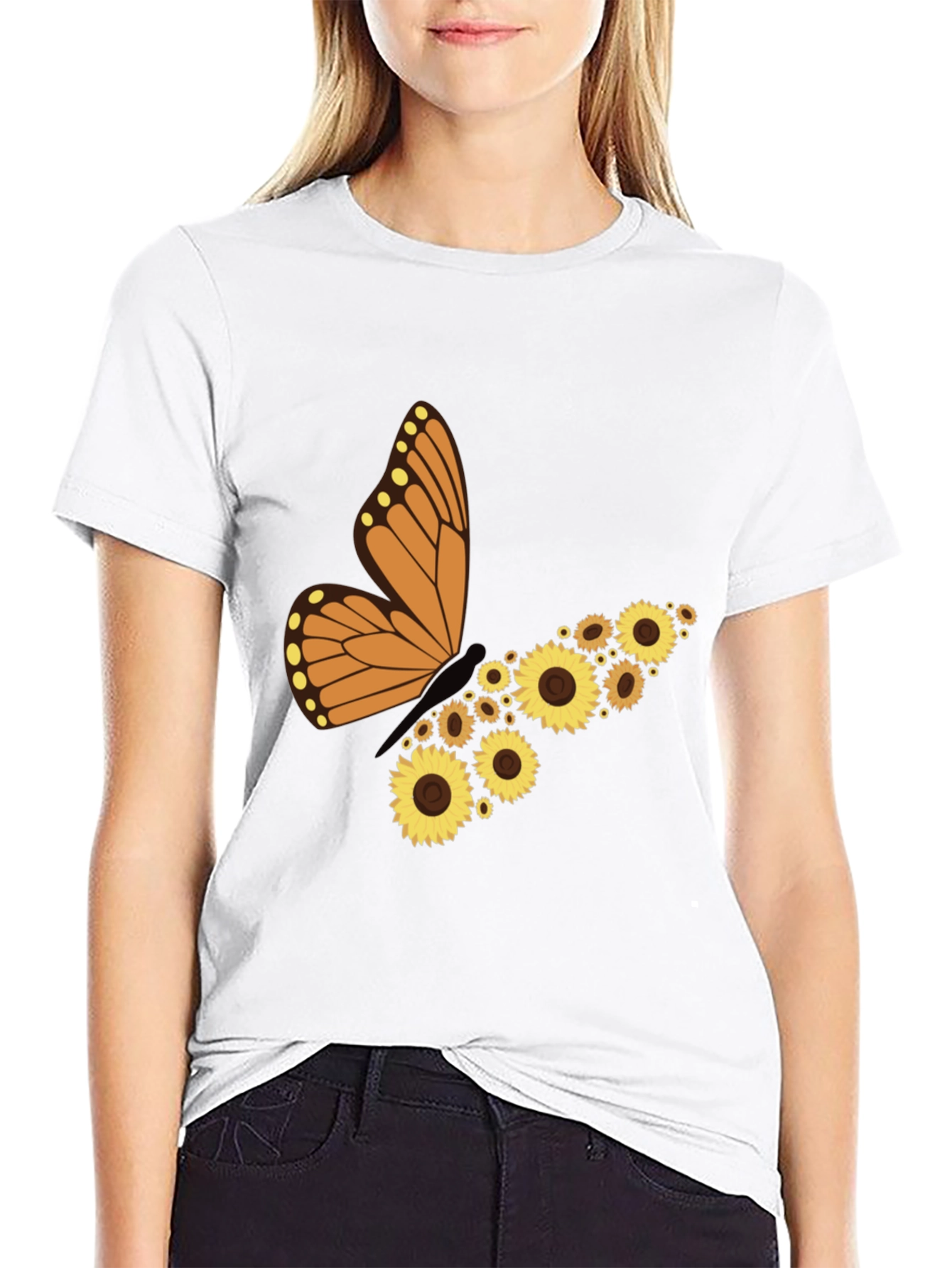 Sunflower Butterfly Graphic T-Shirt