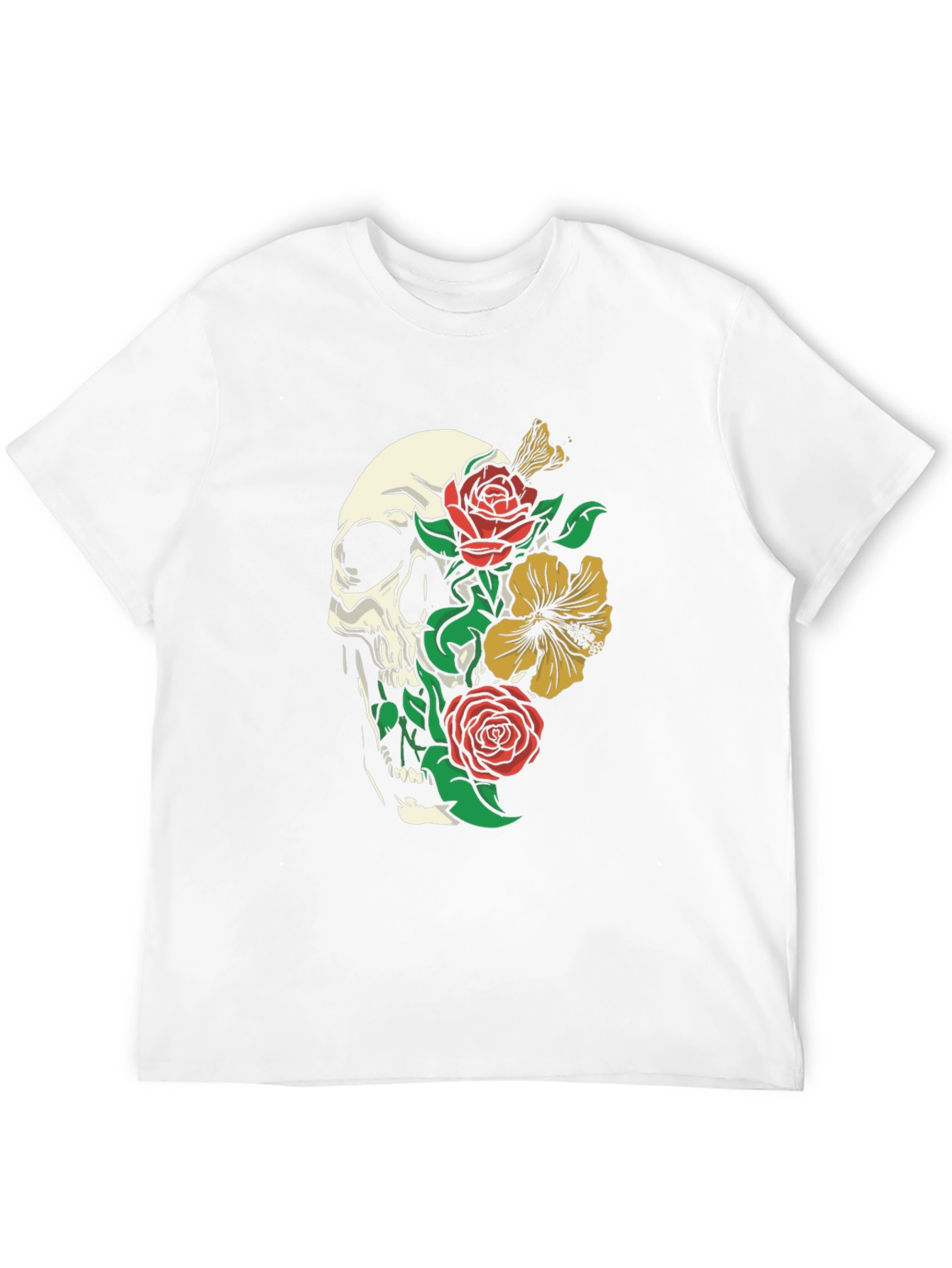 Skull & Floral Print Tee - Gothic Style