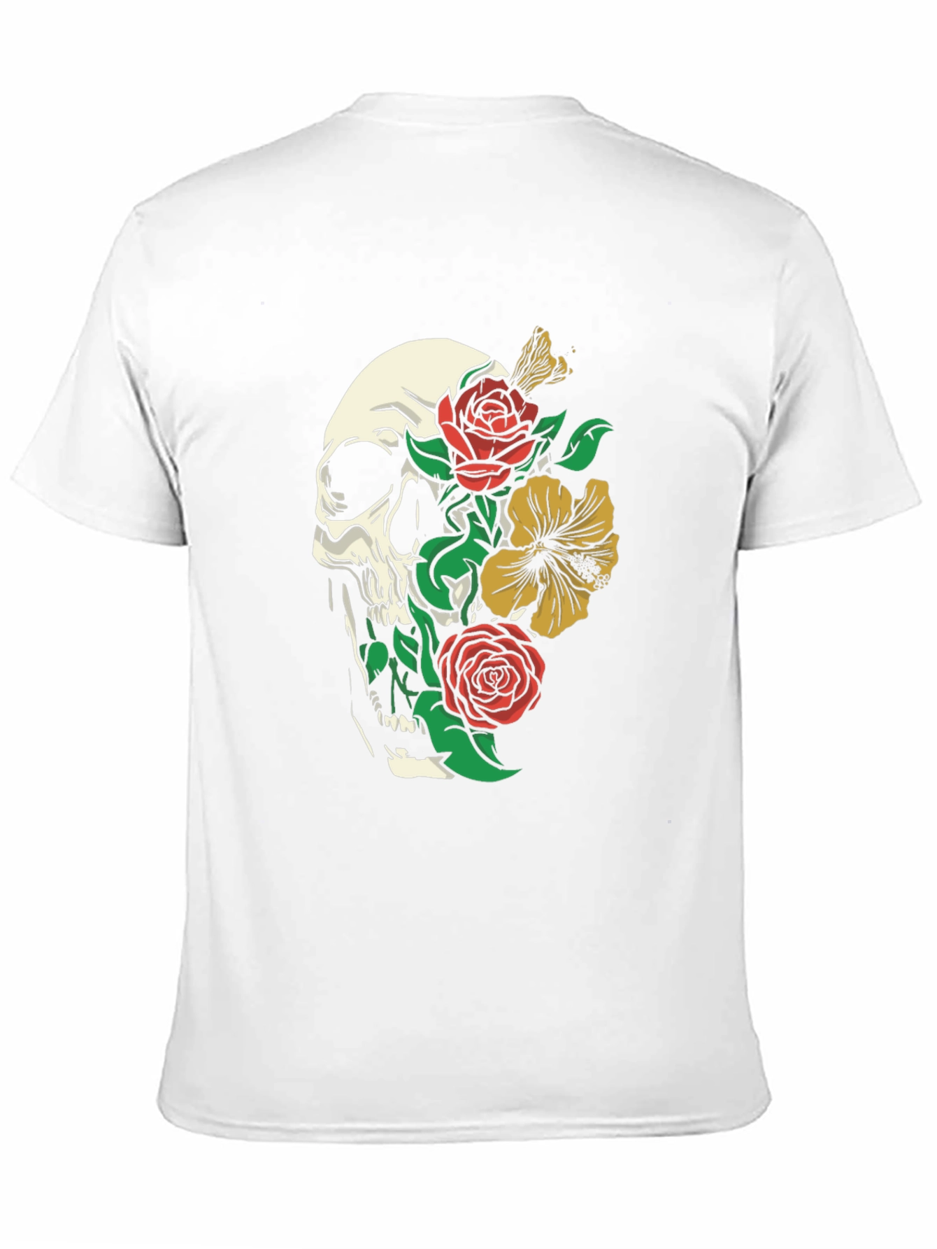 Skull & Floral Print Tee - Gothic Style
