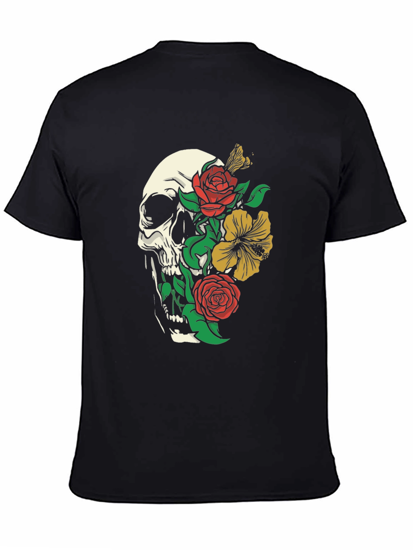Skull & Floral Print Tee - Gothic Style
