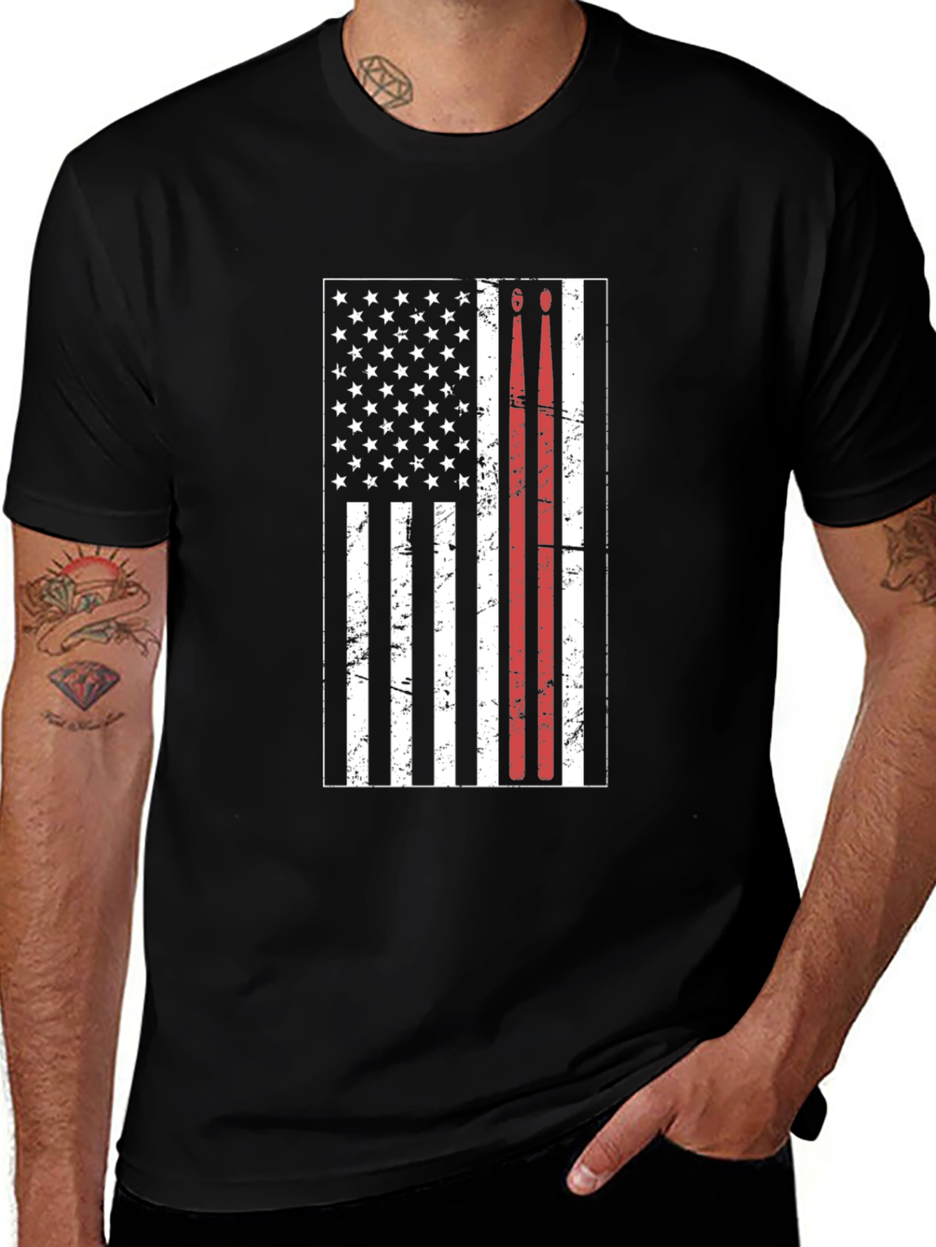 Drummer Flag Tee - USA Pride Rock N Roll