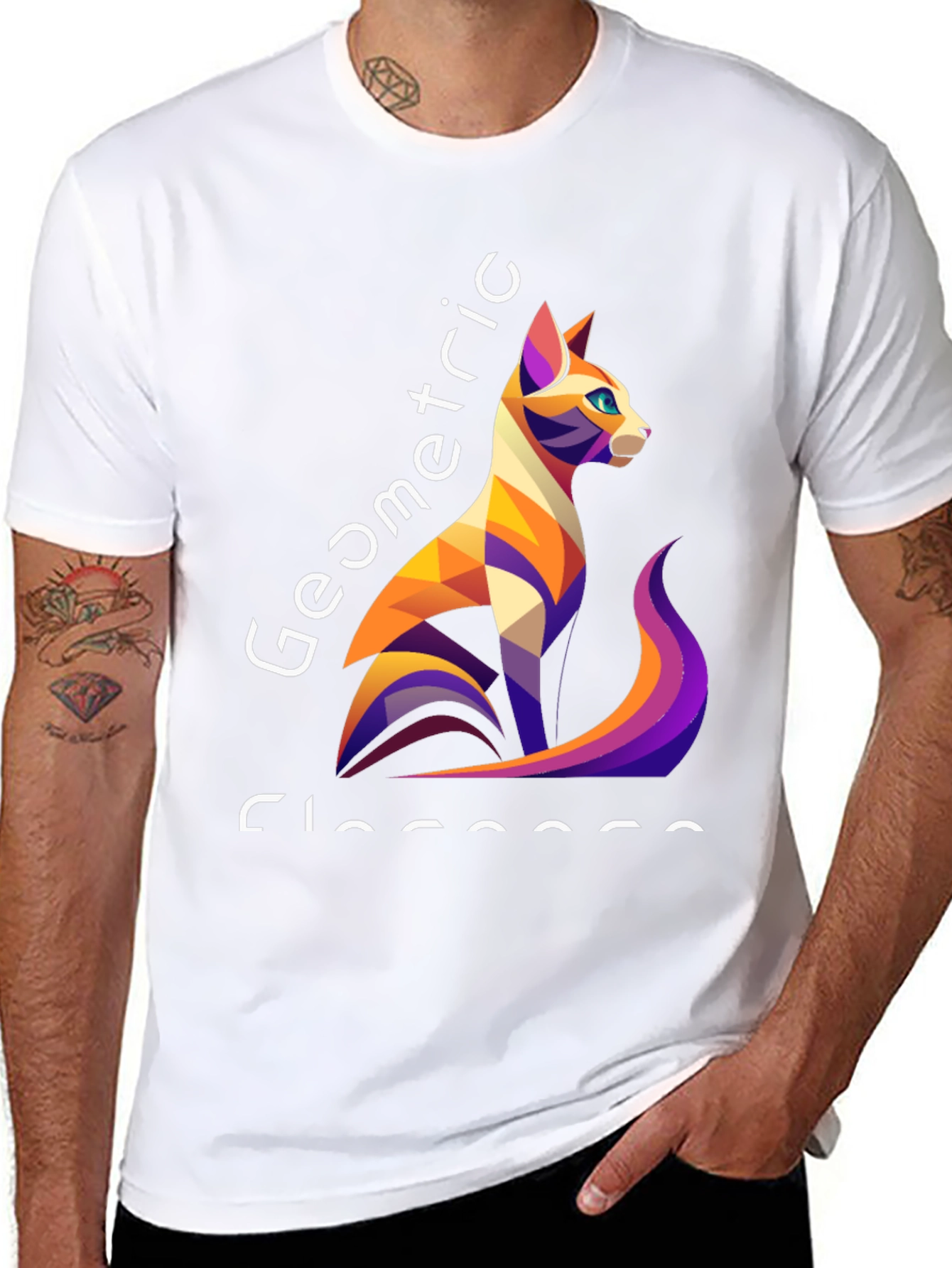 Geometric Cat T-Shirt - Unique Style