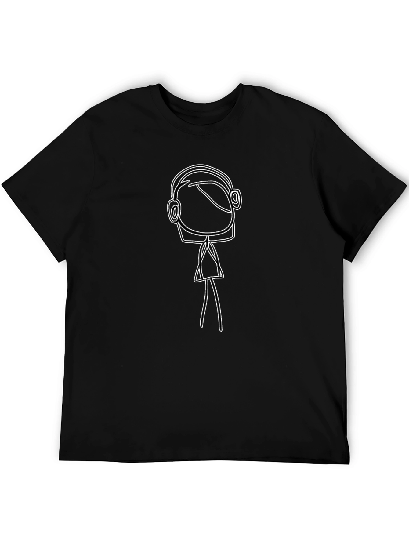 Abstract Line Art Graphic Tee - Black Cotton