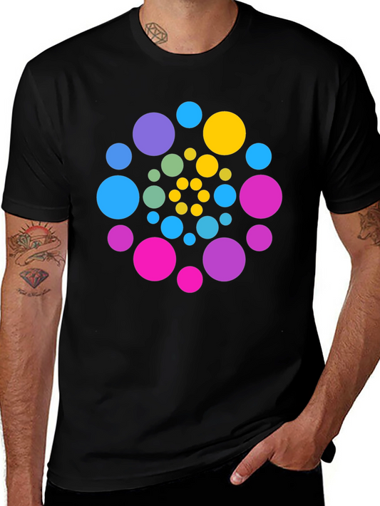 Colorful Circle Pattern Black T-Shirt