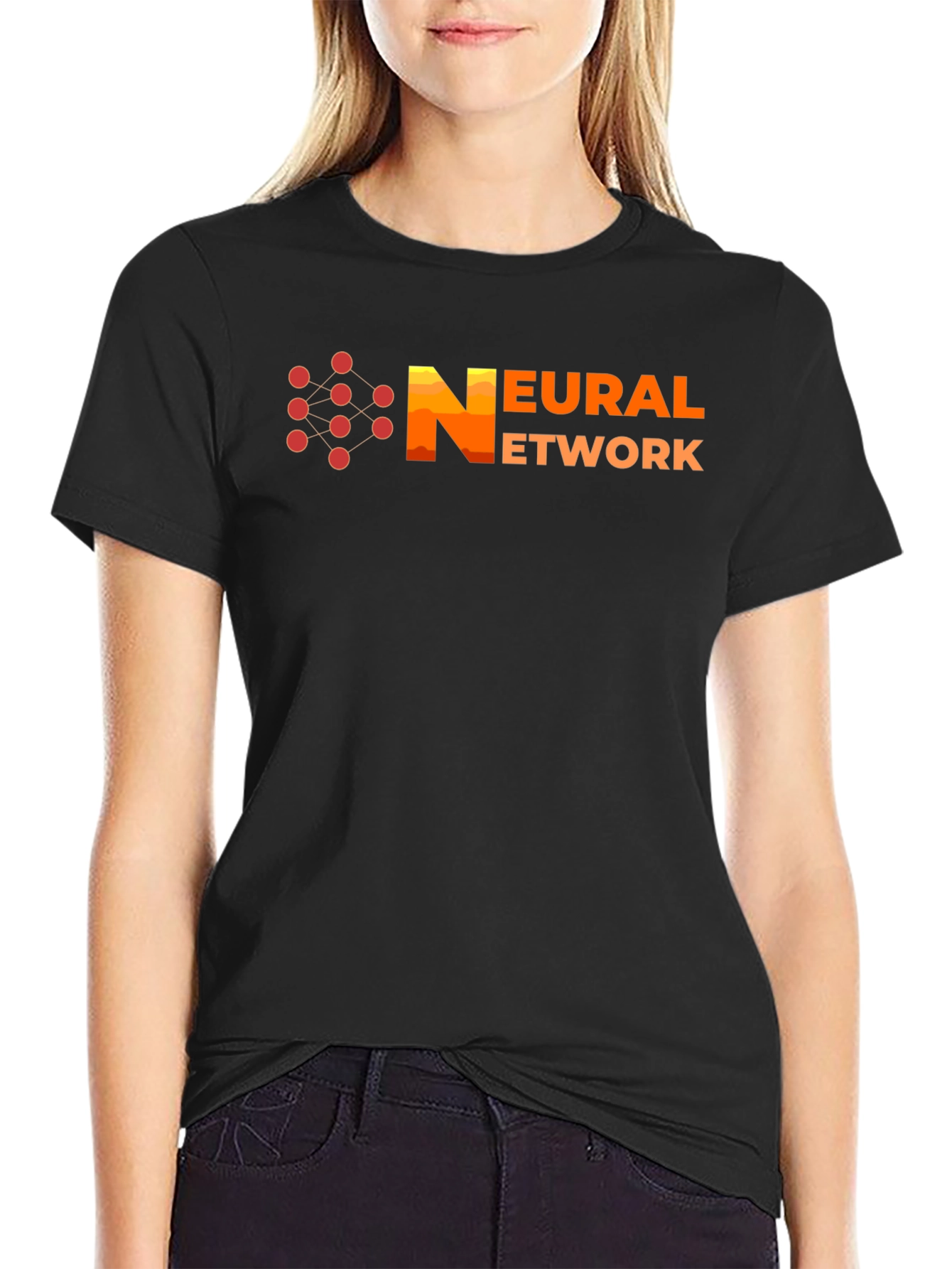 Neural Network Graphic Print Black T-Shirt