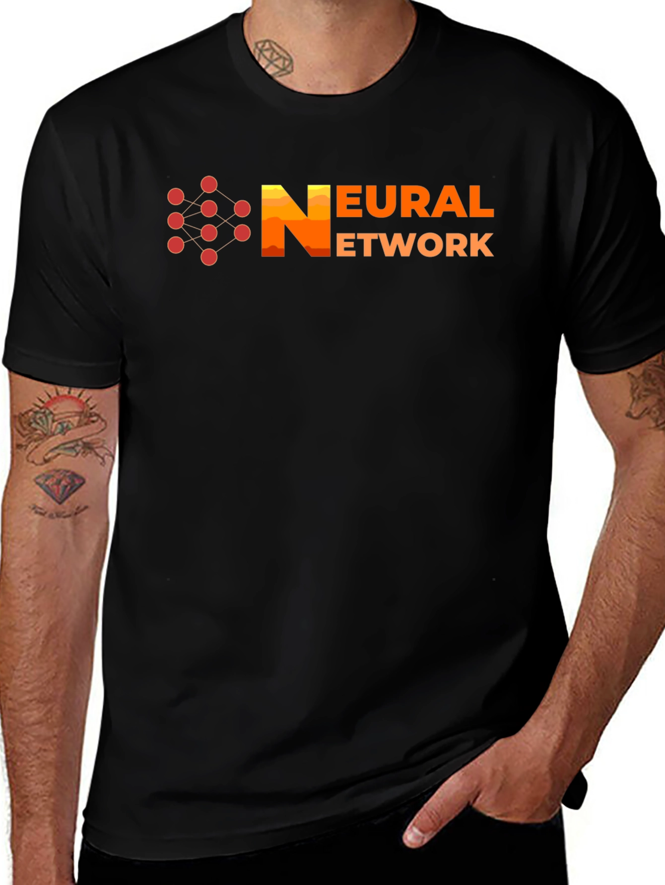 Neural Network Graphic Print Black T-Shirt
