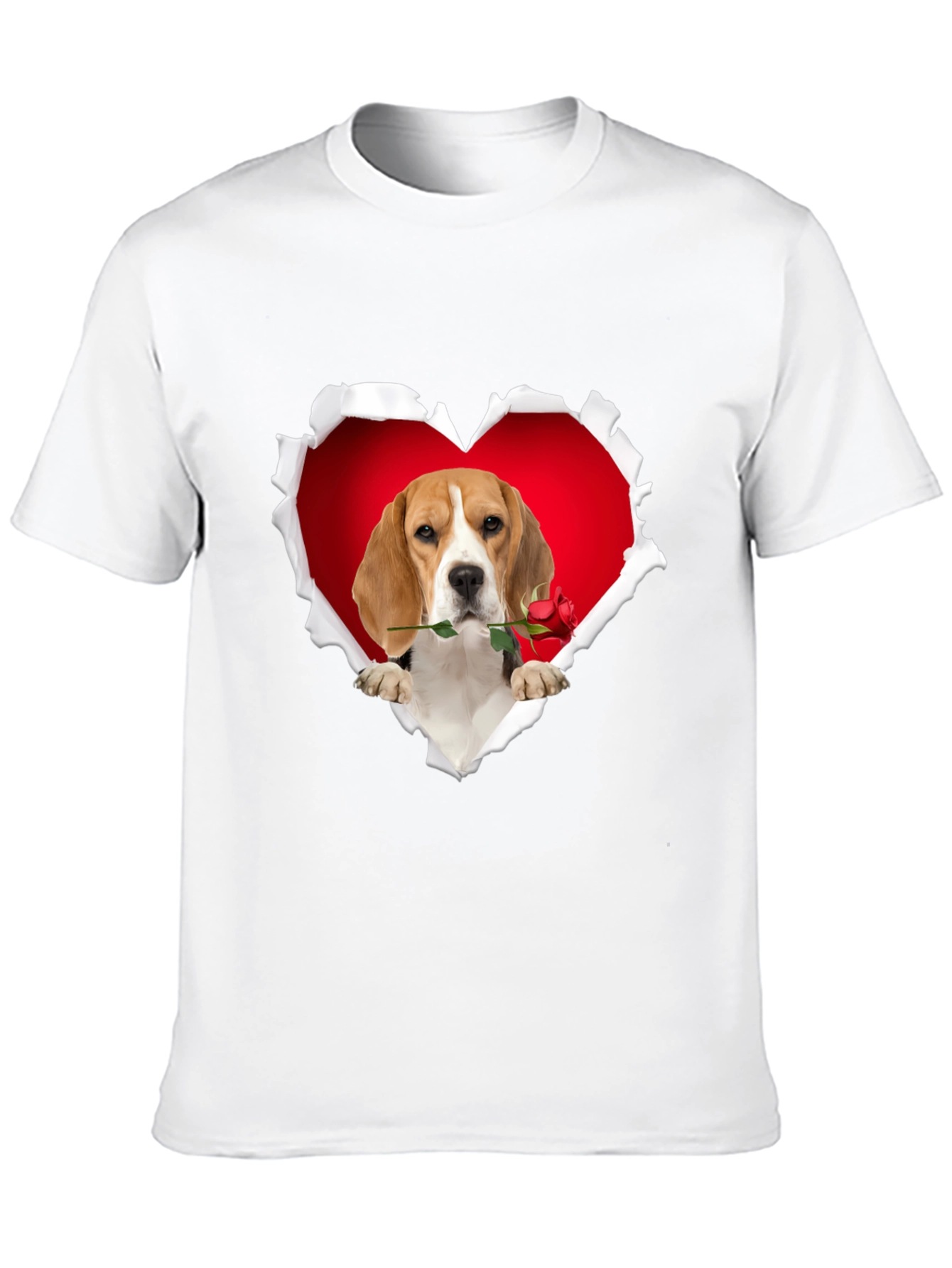 Beagle Heart Rose T-Shirt - Cute Dog Lover Tee
