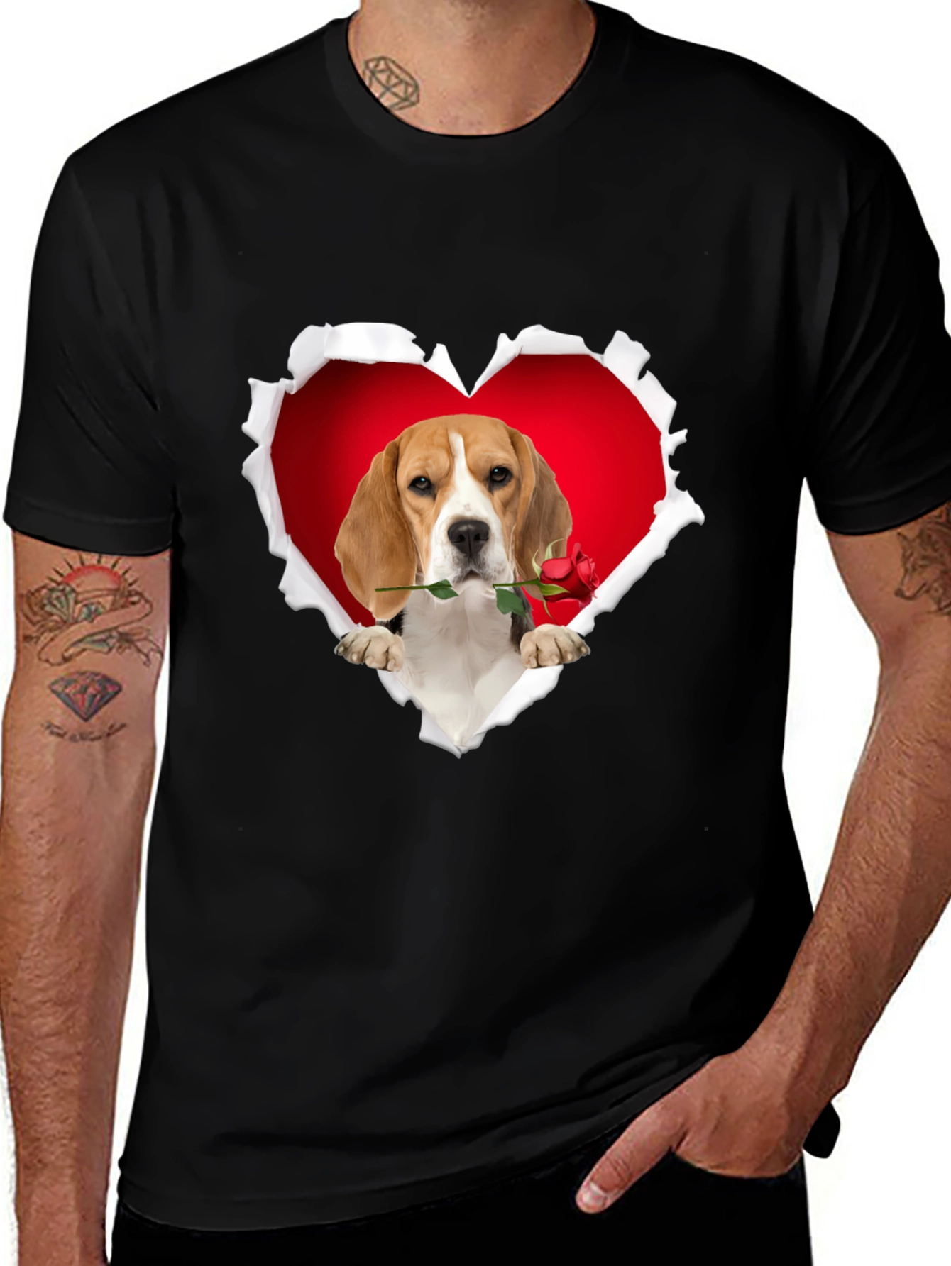 Beagle Heart Rose T-Shirt - Cute Dog Lover Tee