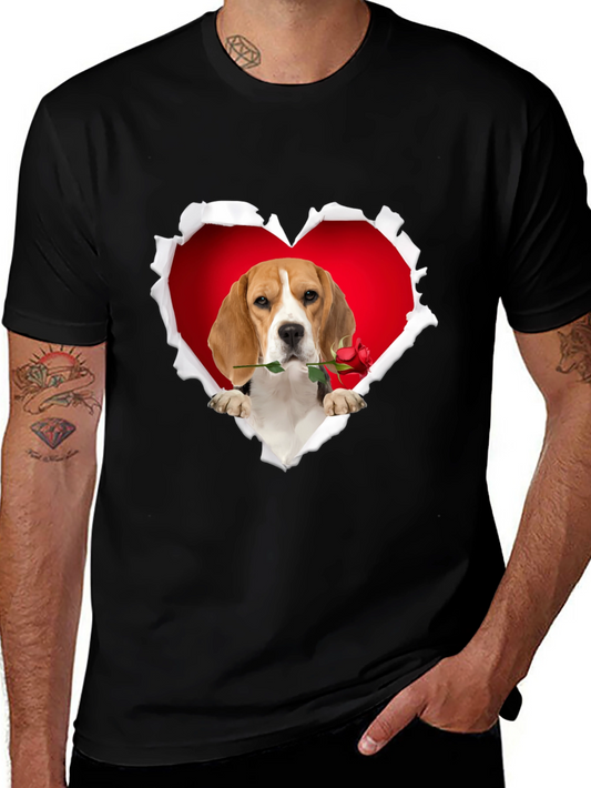 Beagle Heart Rose T-Shirt - Cute Dog Lover Tee