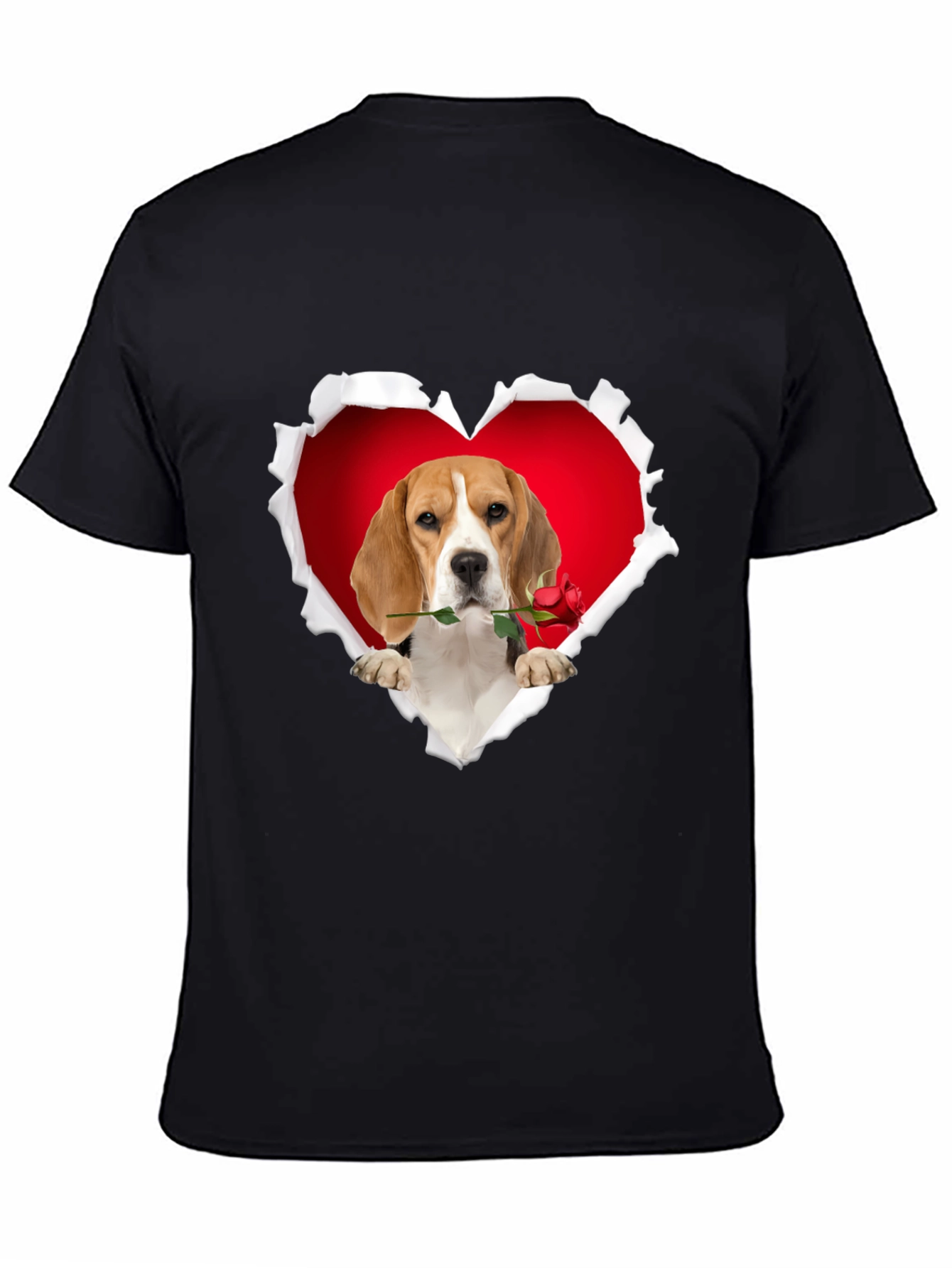 Beagle Heart Rose T-Shirt - Cute Dog Lover Tee