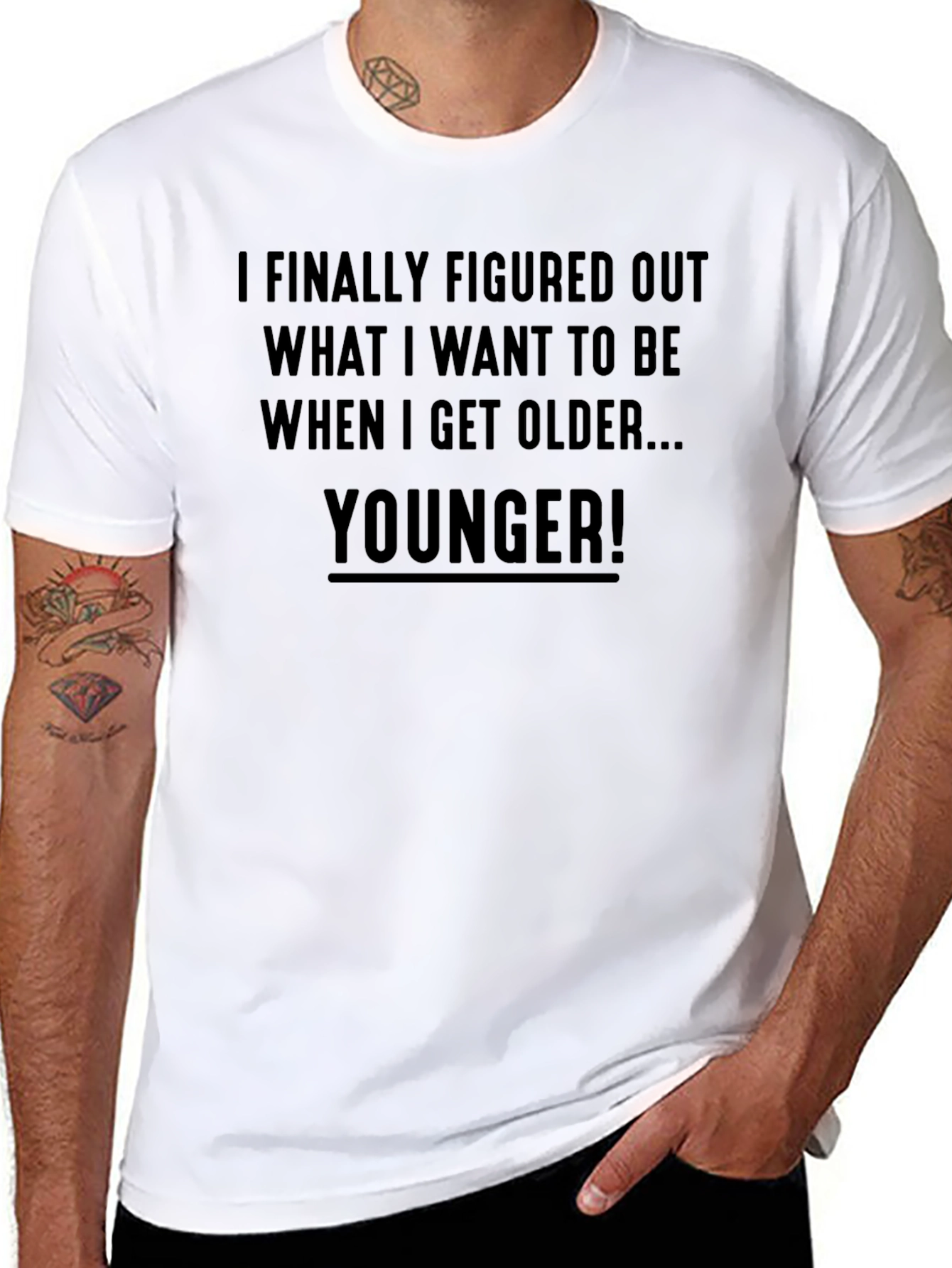 Funny Younger Slogan Black T-Shirt