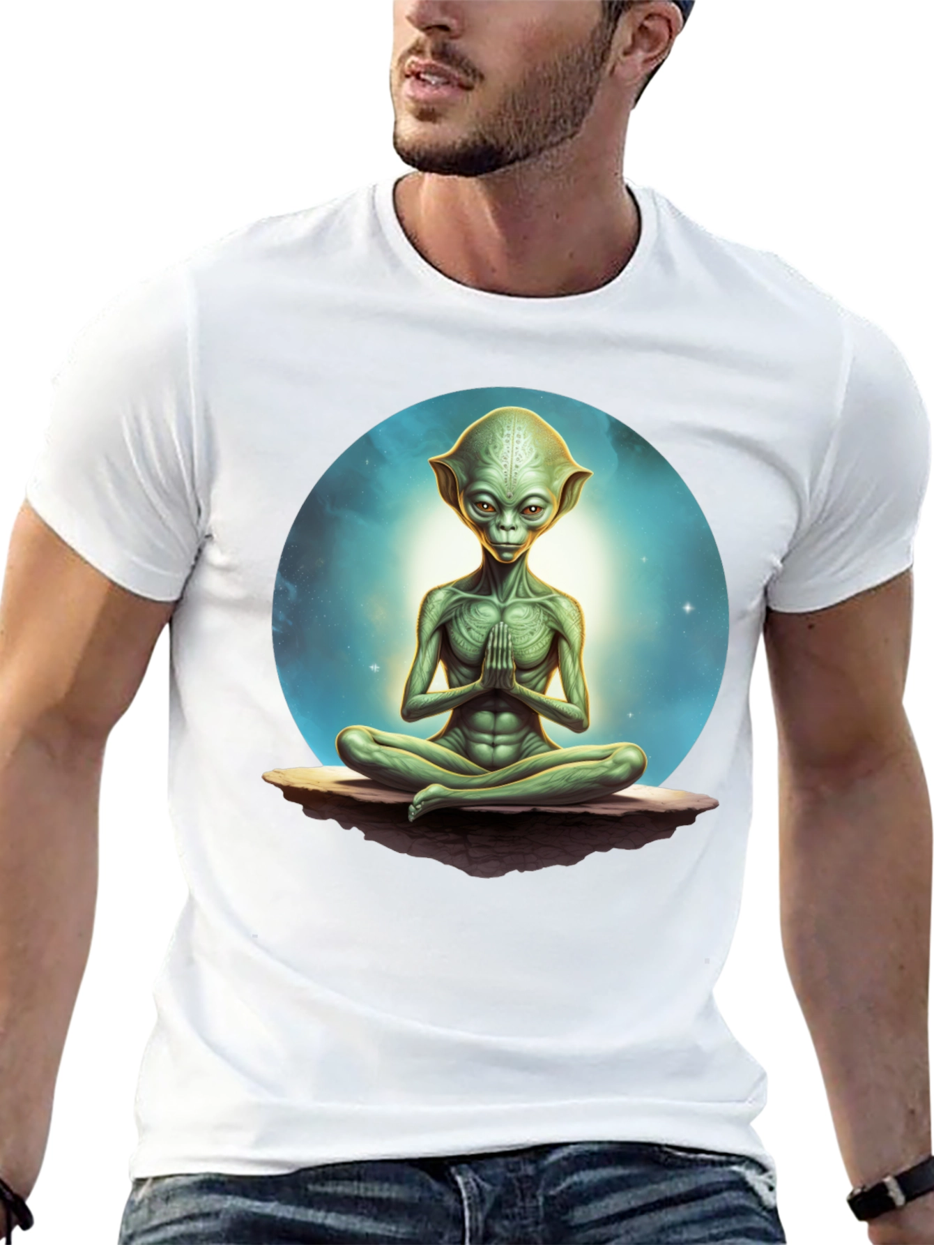 Meditating Alien Graphic Tee - Black