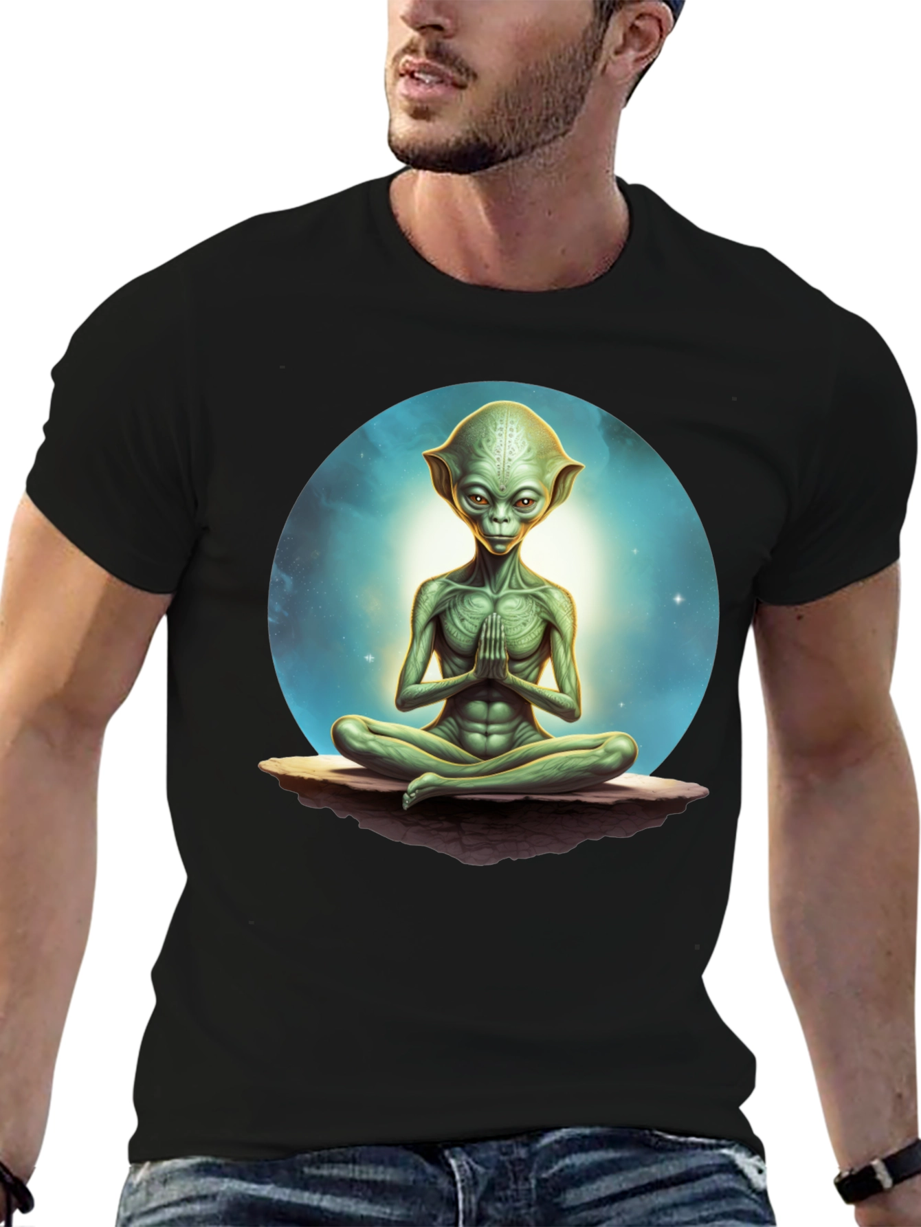 Meditating Alien Graphic Tee - Black