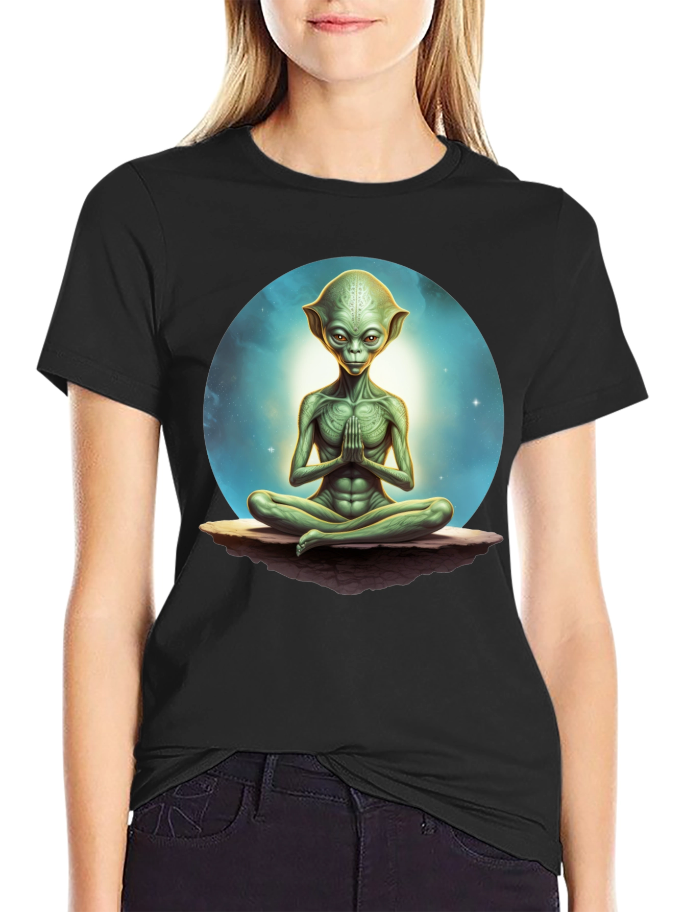 Meditating Alien Graphic Tee - Black