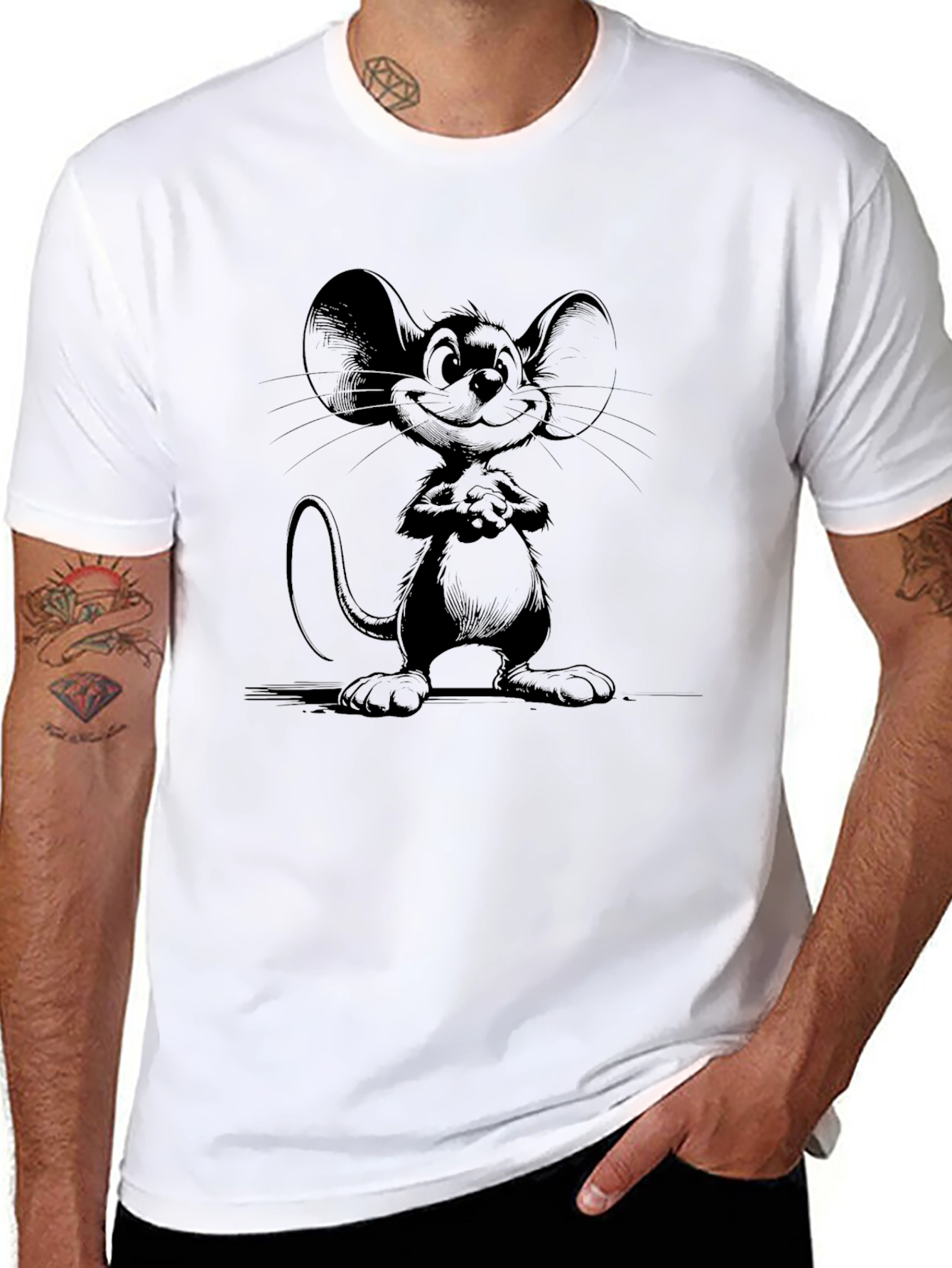 Cartoon Mouse Graphic Black T-Shirt