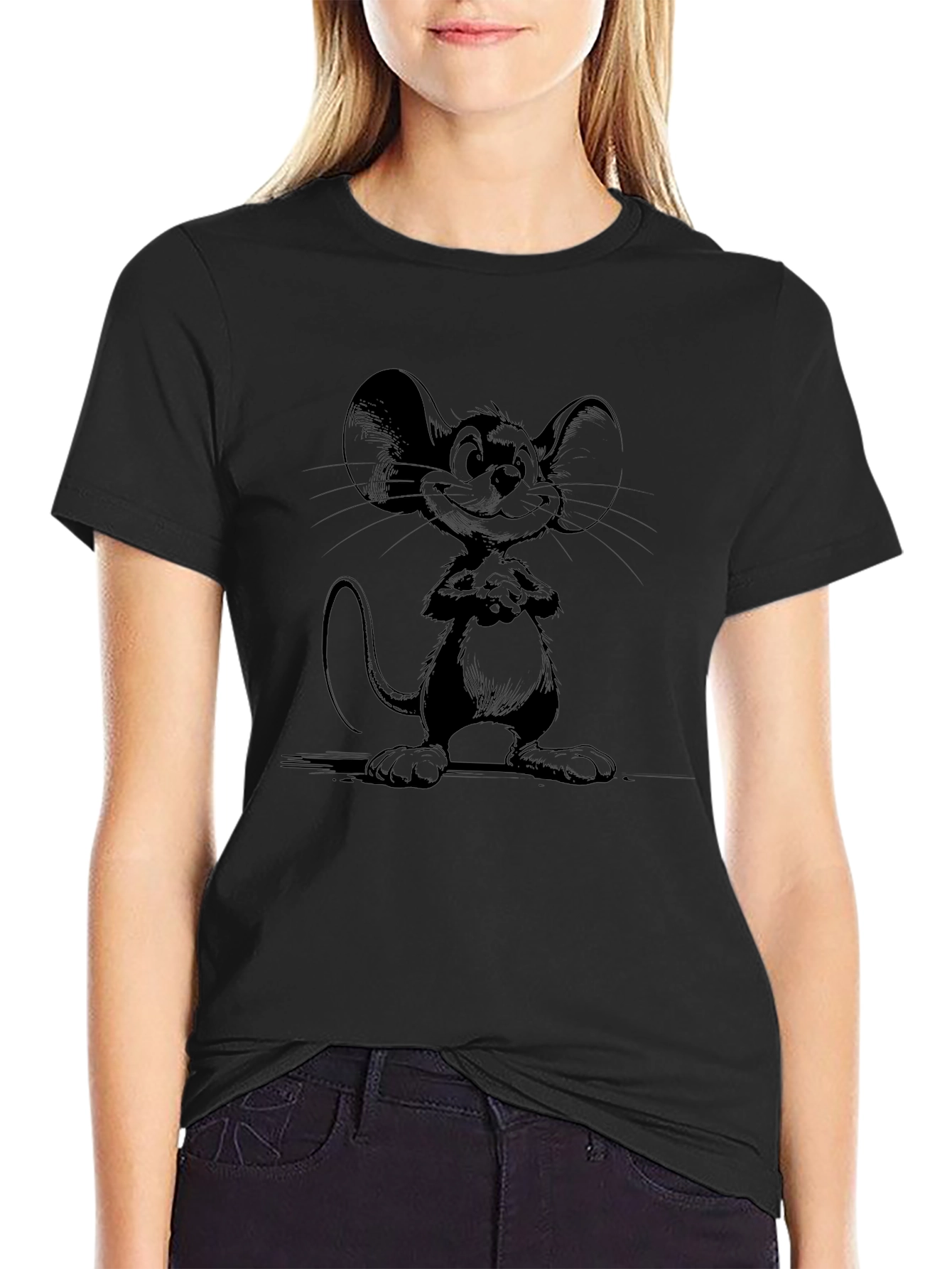 Cartoon Mouse Graphic Black T-Shirt