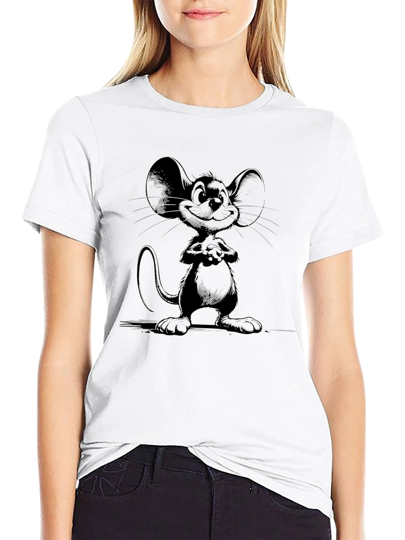 Cartoon Mouse Graphic Black T-Shirt