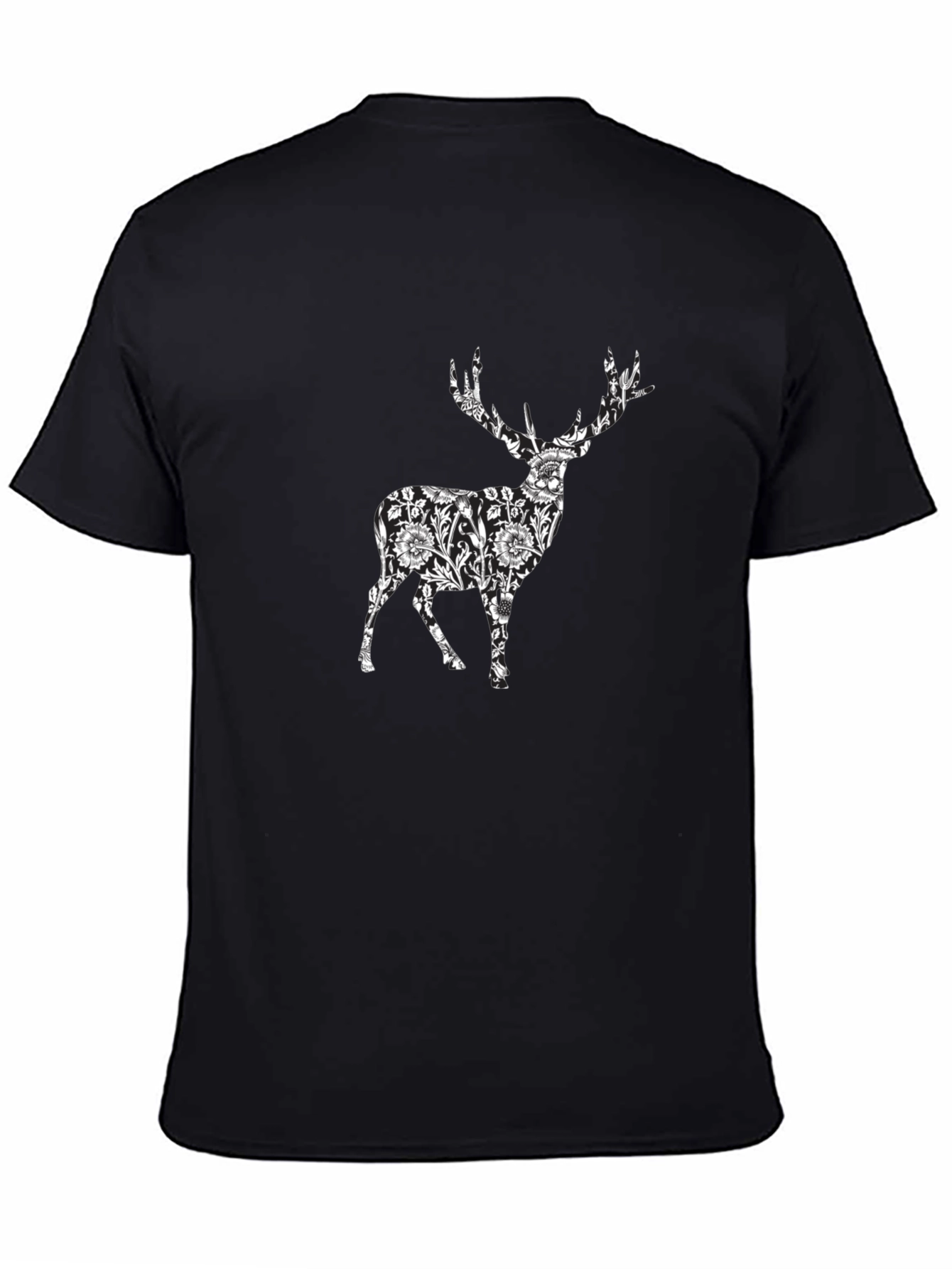 Floral Deer Print Black T-Shirt
