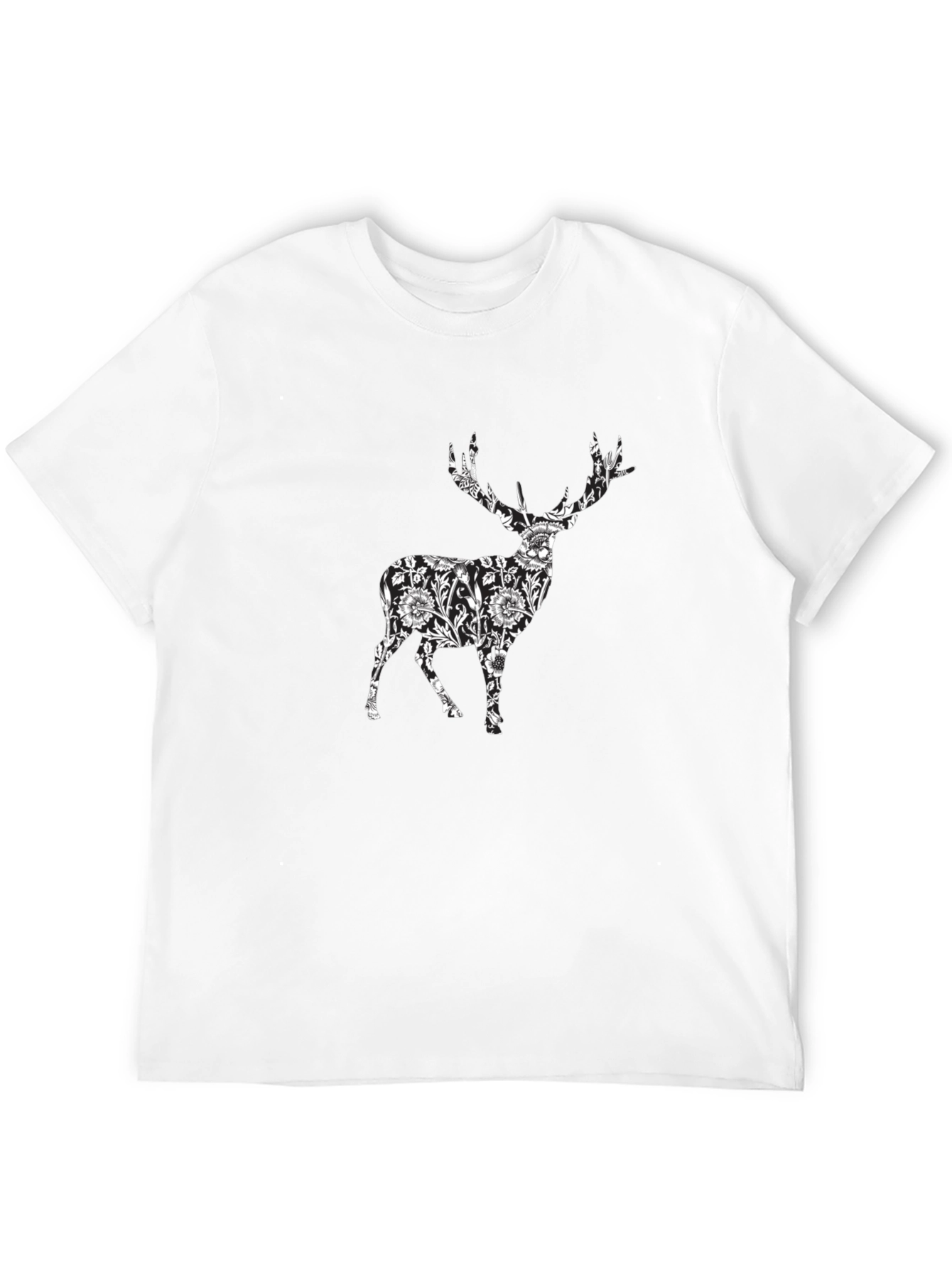 Floral Deer Print Black T-Shirt