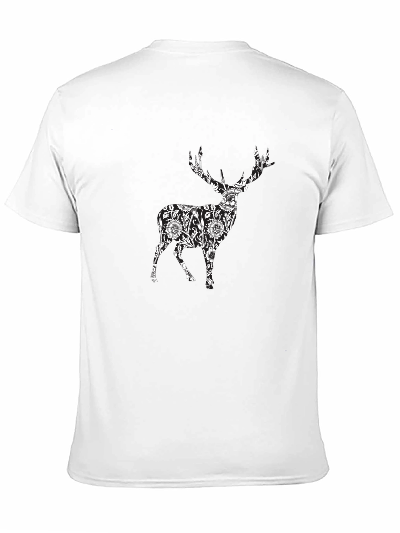 Floral Deer Print Black T-Shirt