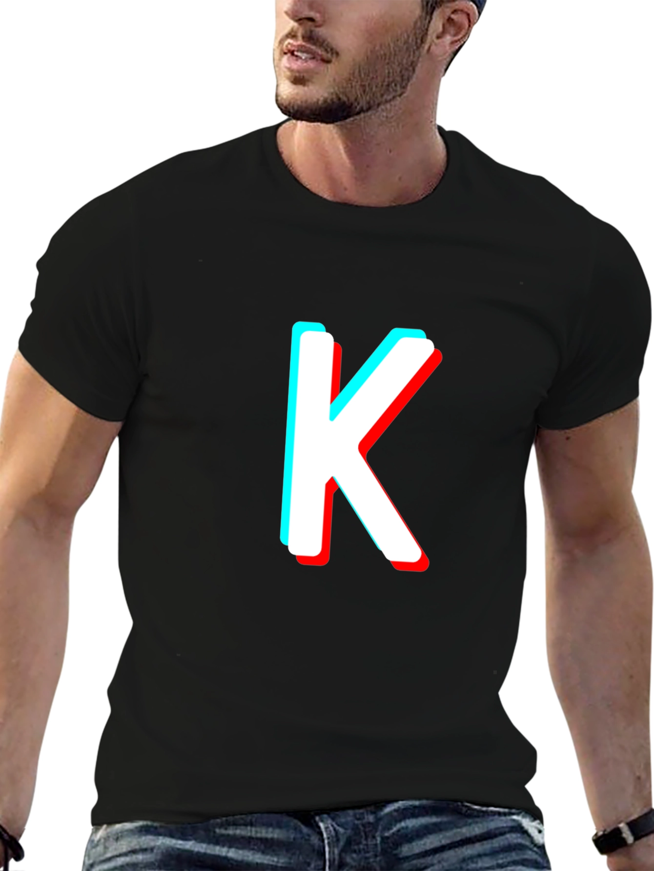 Retro 3D Letter K Black T-Shirt