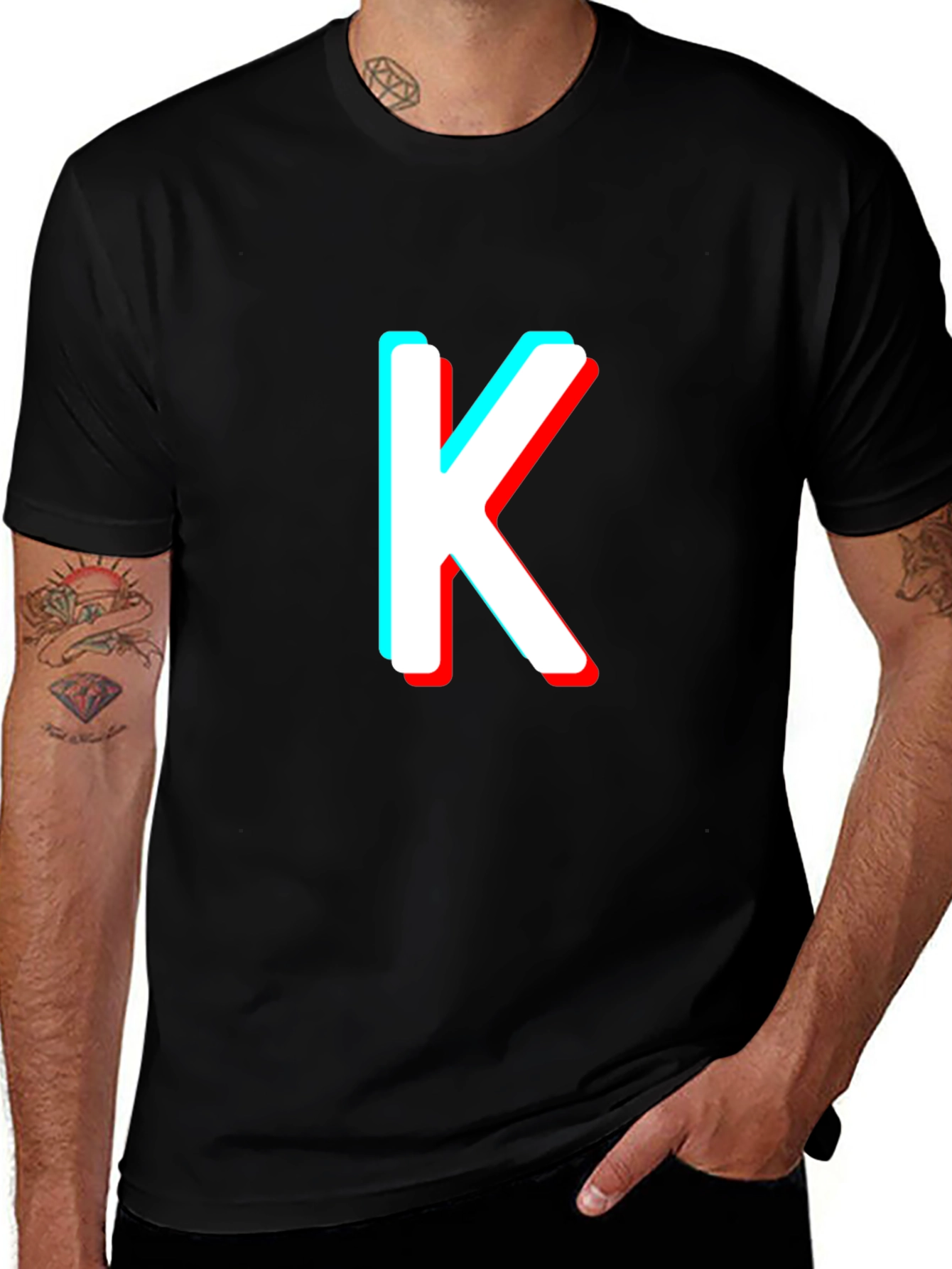 Retro 3D Letter K Black T-Shirt