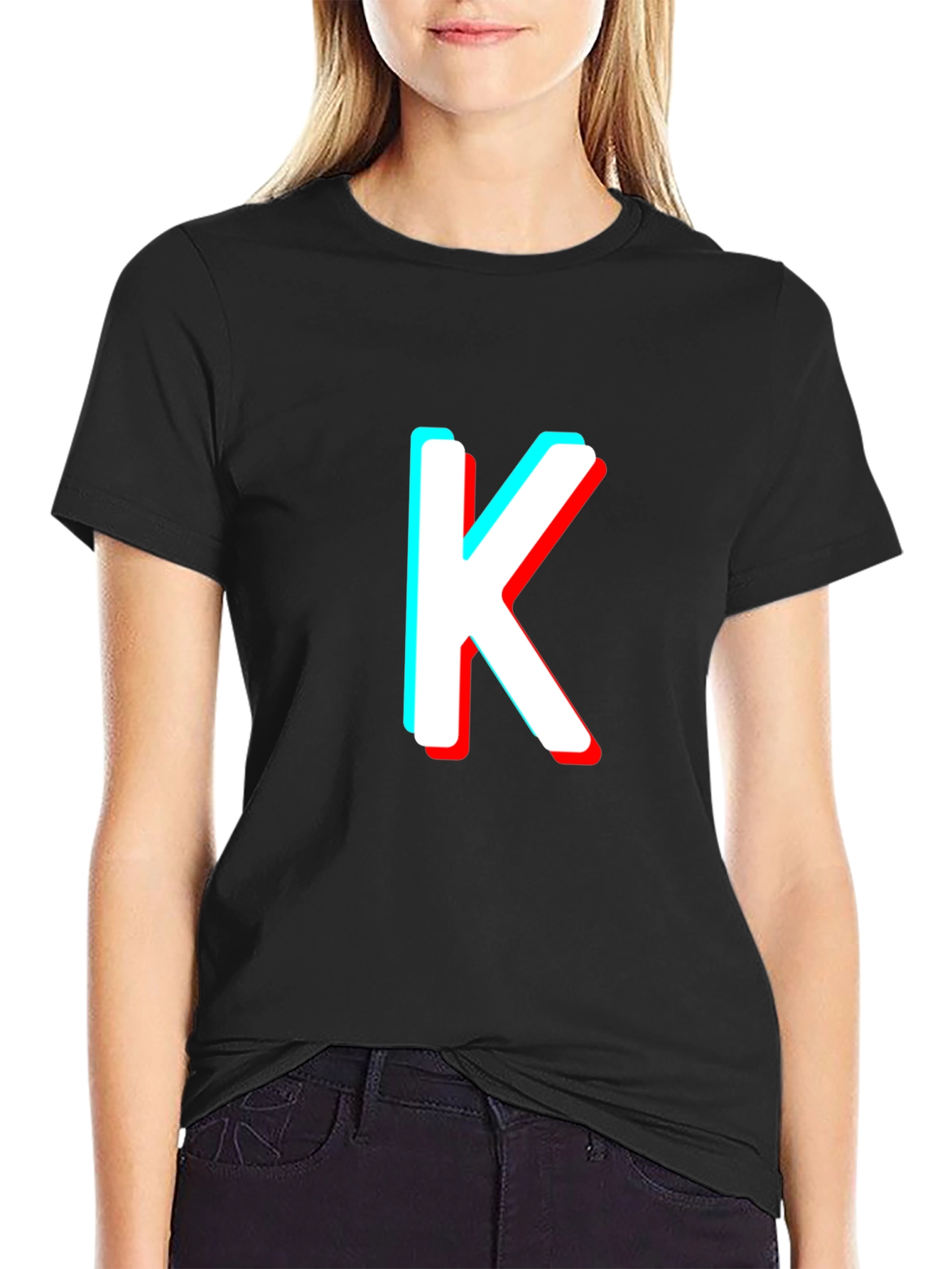 Retro 3D Letter K Black T-Shirt