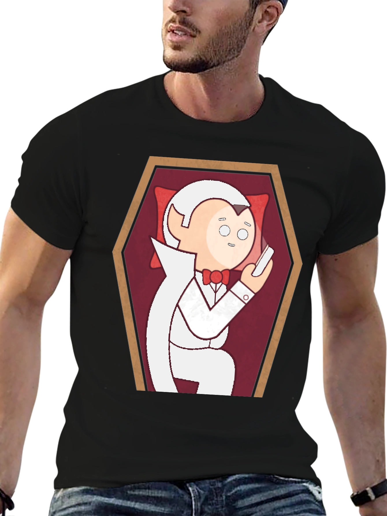 Funny Cartoon Vampire in Coffin Graphic T-Shirt