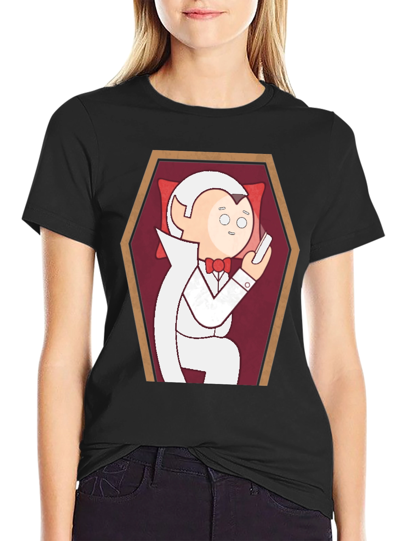 Funny Cartoon Vampire in Coffin Graphic T-Shirt