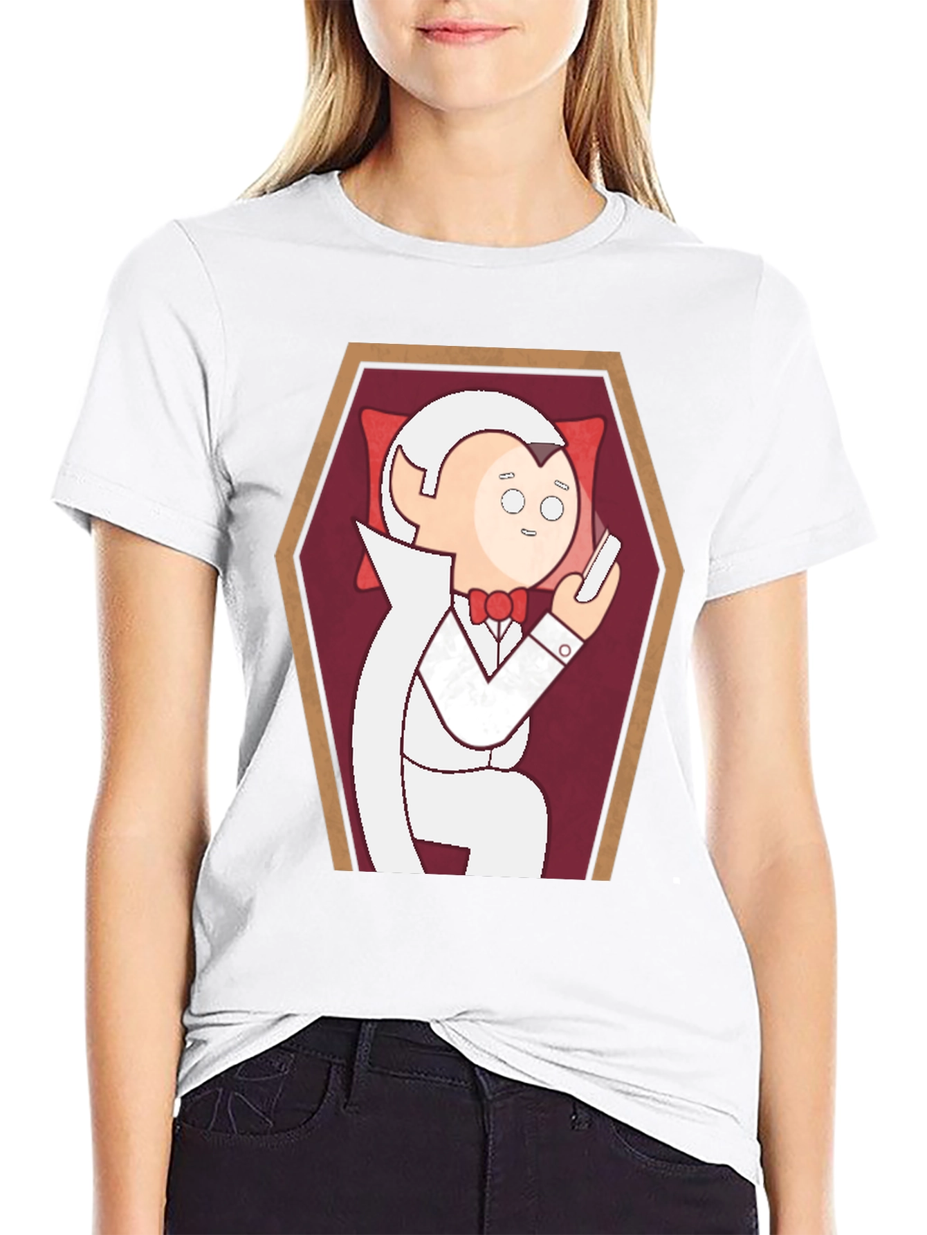 Funny Cartoon Vampire in Coffin Graphic T-Shirt