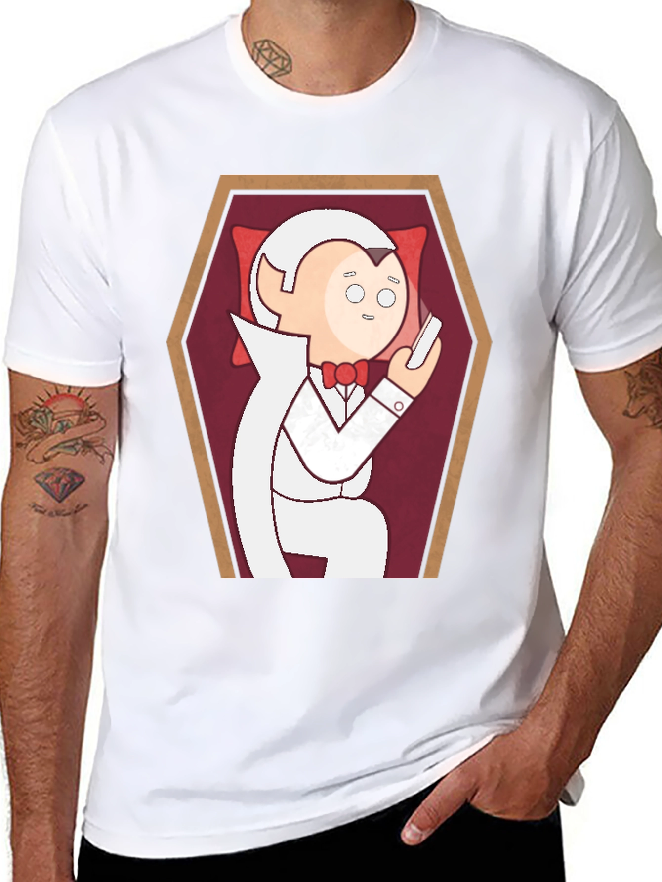 Funny Cartoon Vampire in Coffin Graphic T-Shirt