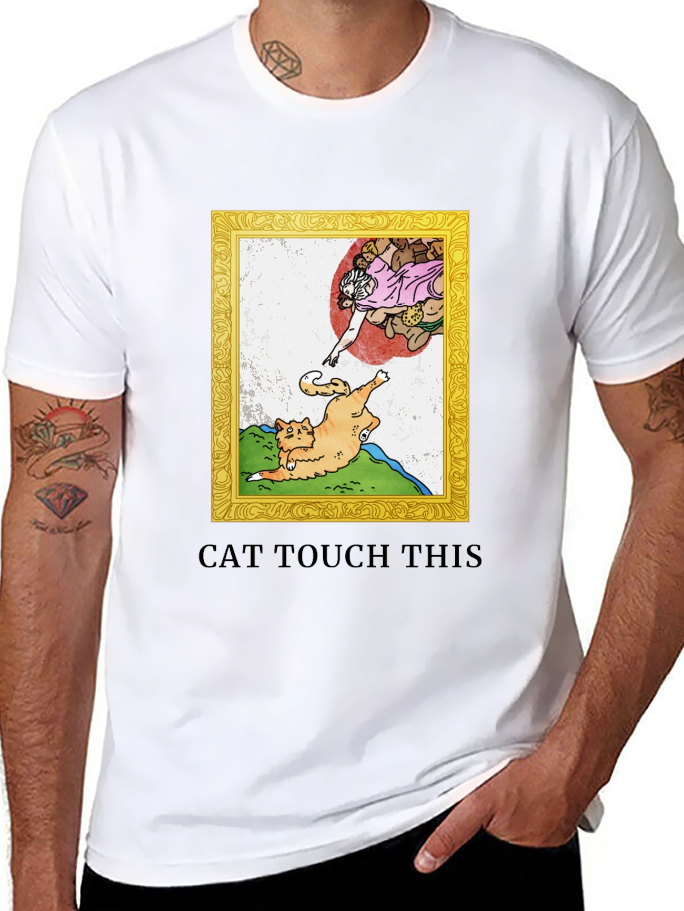 Cat Touch This T-Shirt - Funny Michelangelo Parody Tee