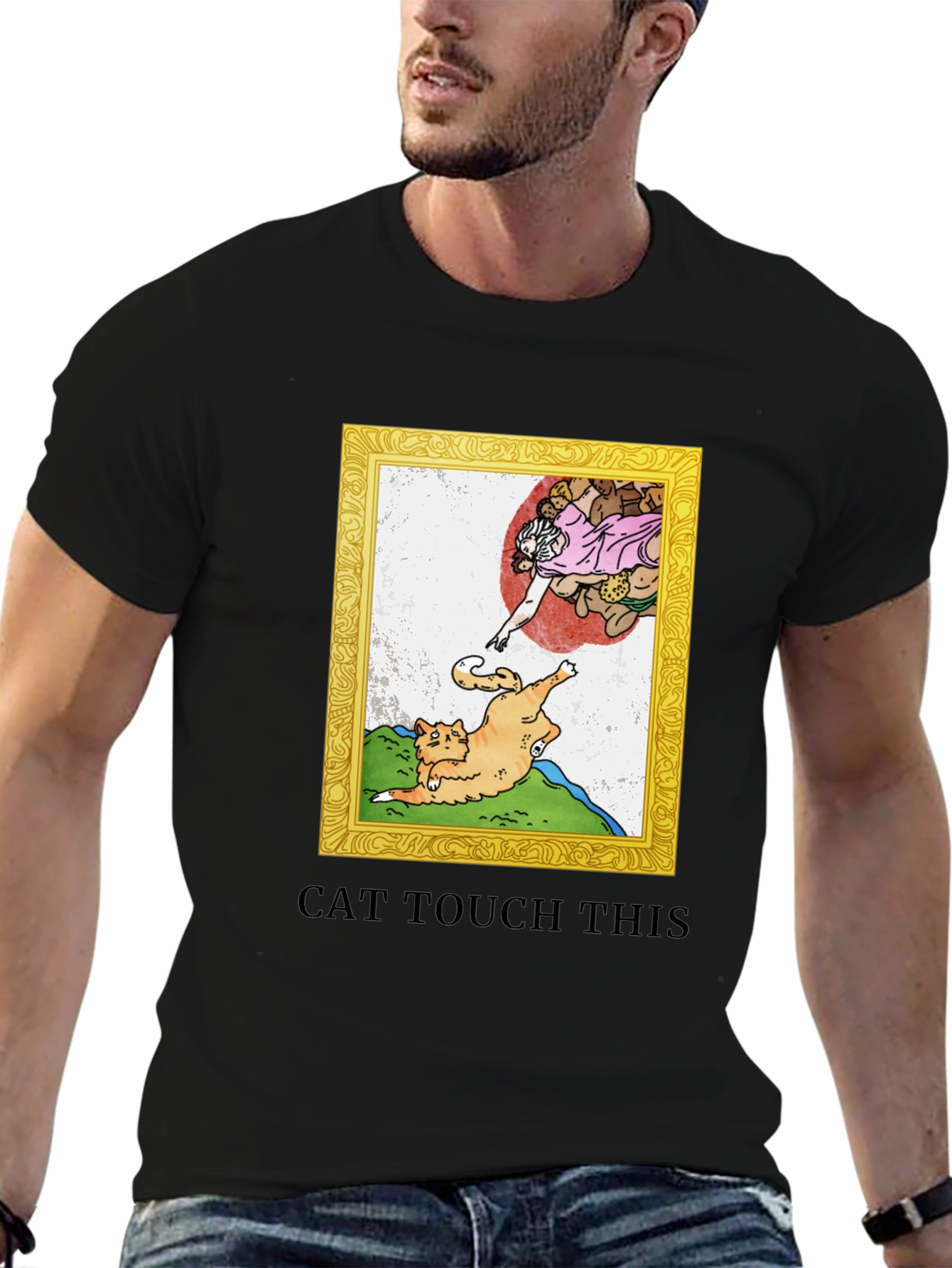 Cat Touch This T-Shirt - Funny Michelangelo Parody Tee