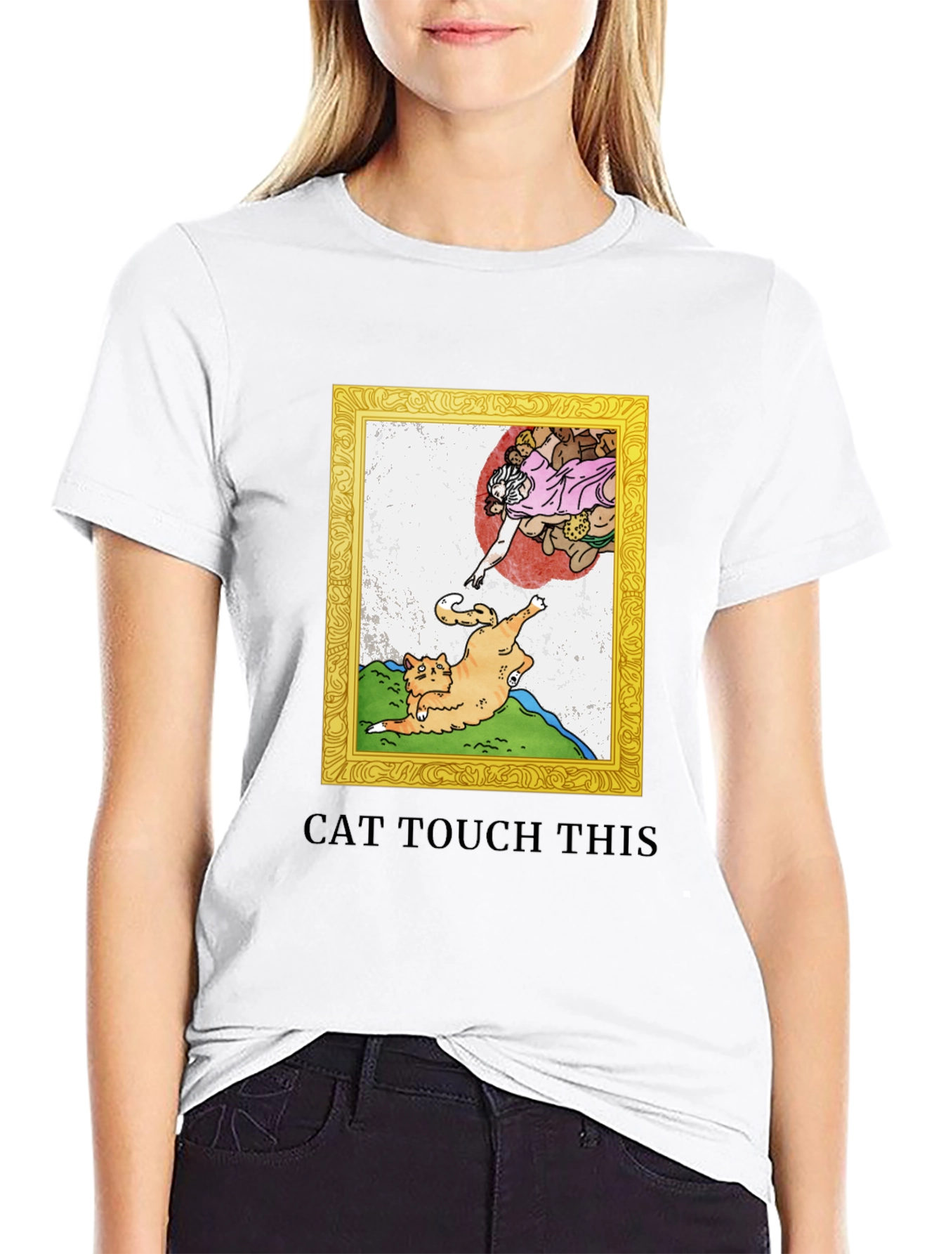 Cat Touch This T-Shirt - Funny Michelangelo Parody Tee