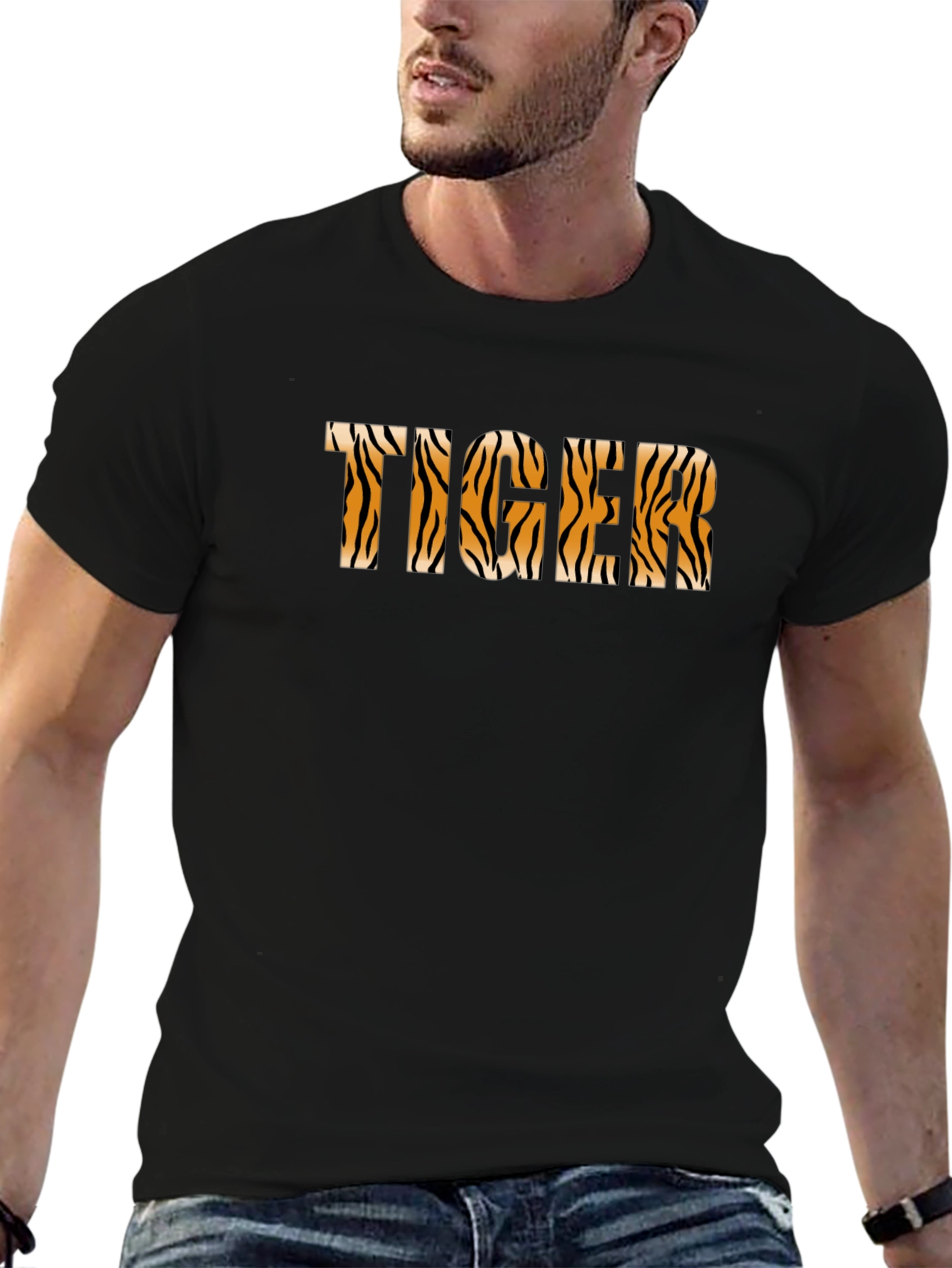 Tiger Print Black T-Shirt