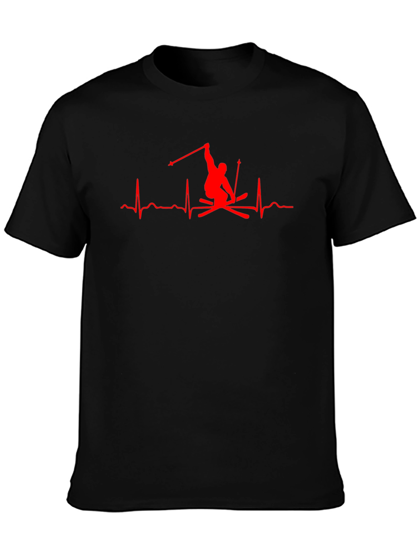 Skier Heartbeat Graphic Tee - Black T-Shirt