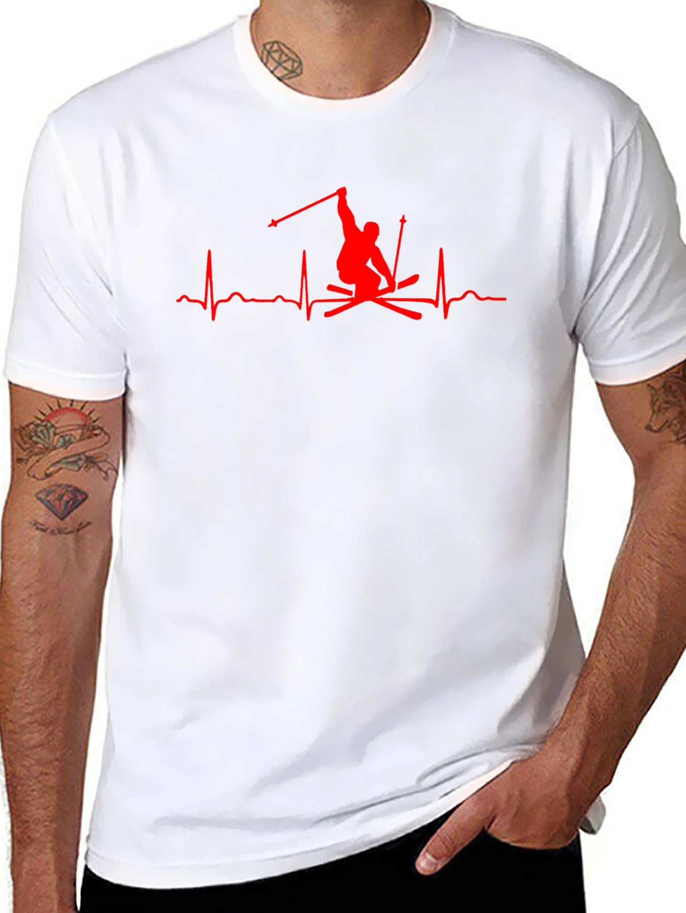 Skier Heartbeat Graphic Tee - Black T-Shirt