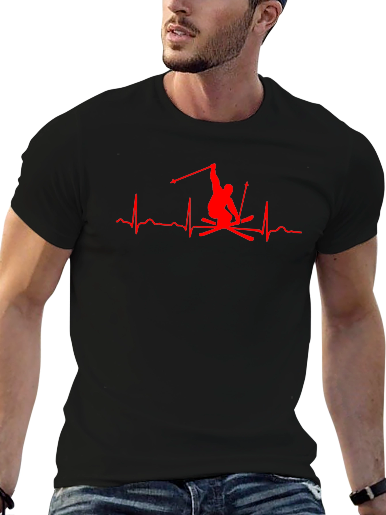 Skier Heartbeat Graphic Tee - Black T-Shirt