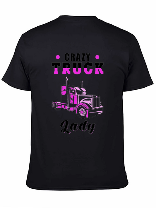 Crazy Truck Lady T-Shirt Black Graphic Tee