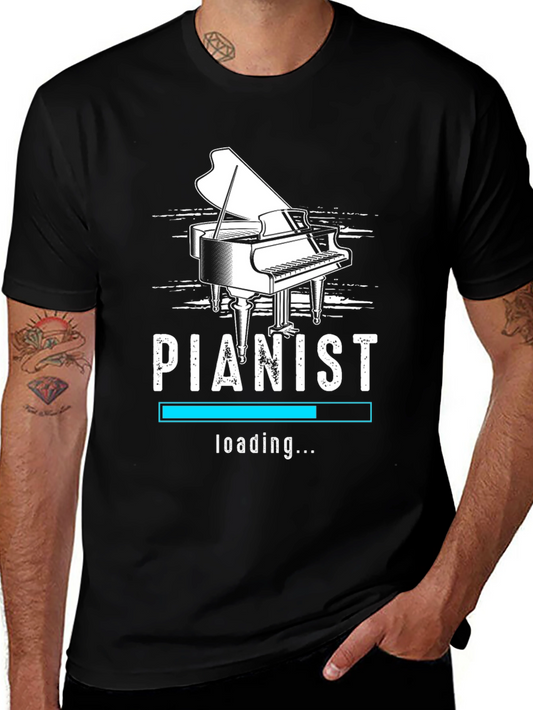 Pianist Loading Black Graphic T-Shirt