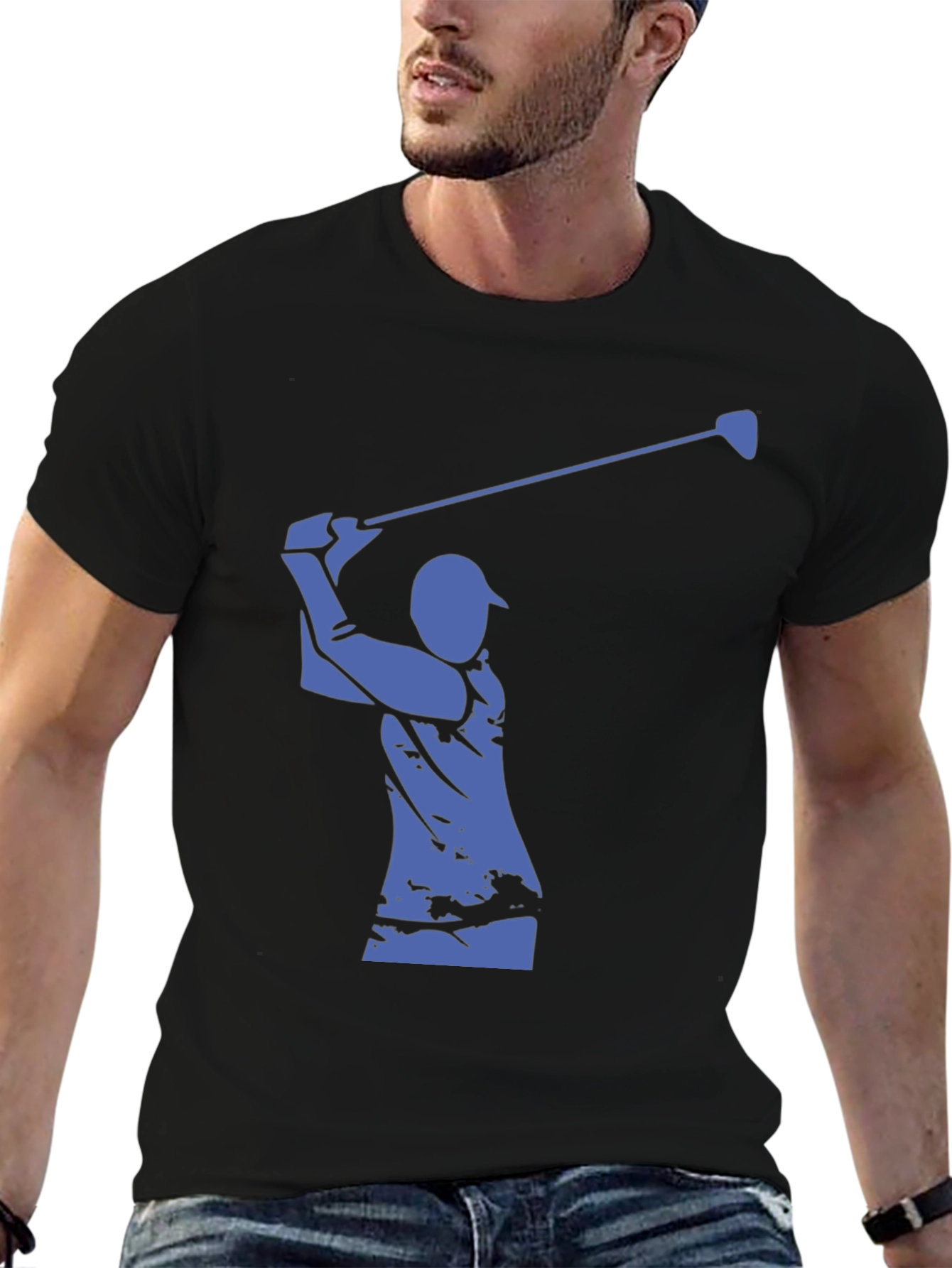 Golfer Silhouette Graphic Tee - Classic Black Cotton Shirt