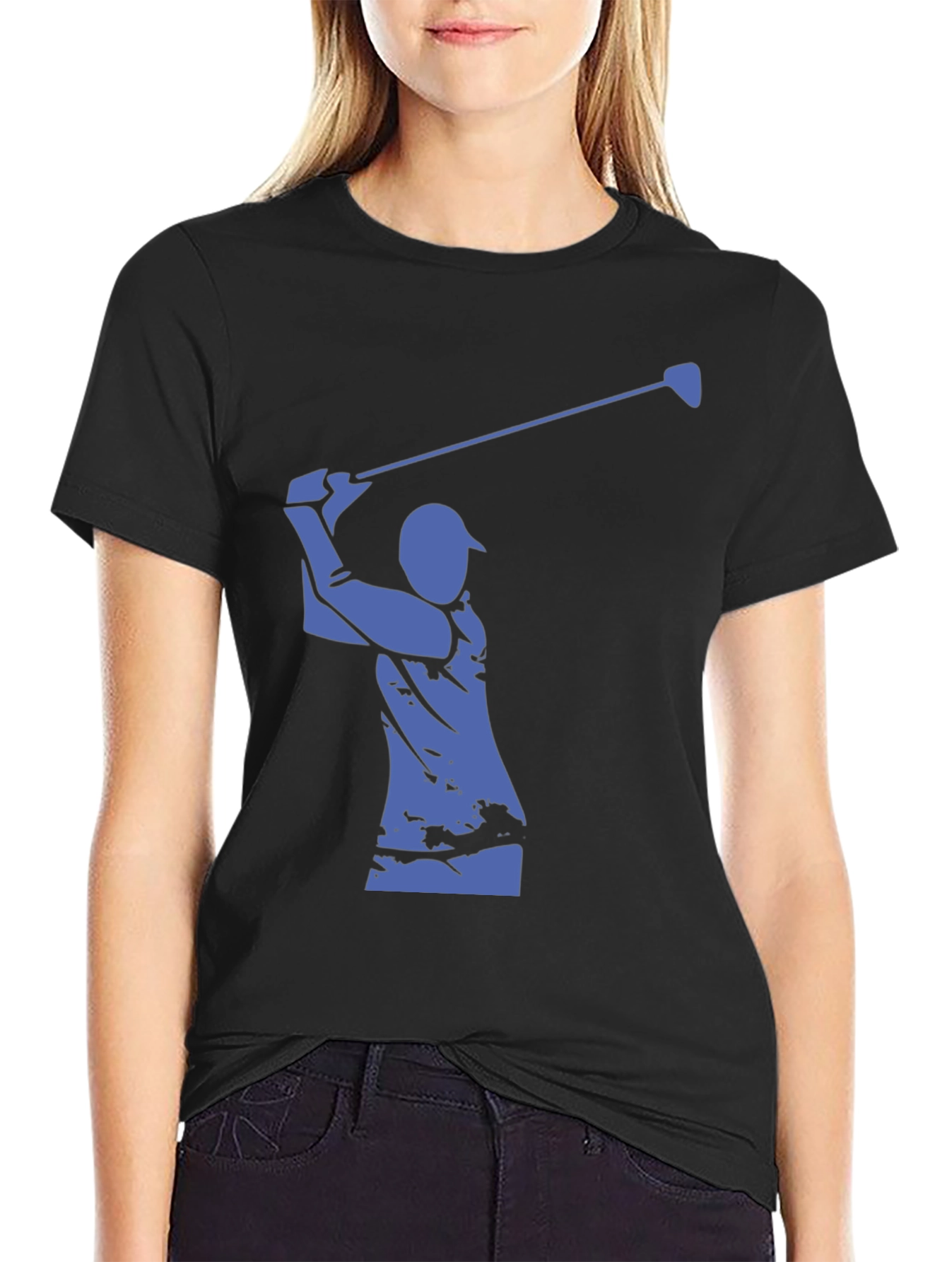 Golfer Silhouette Graphic Tee - Classic Black Cotton Shirt