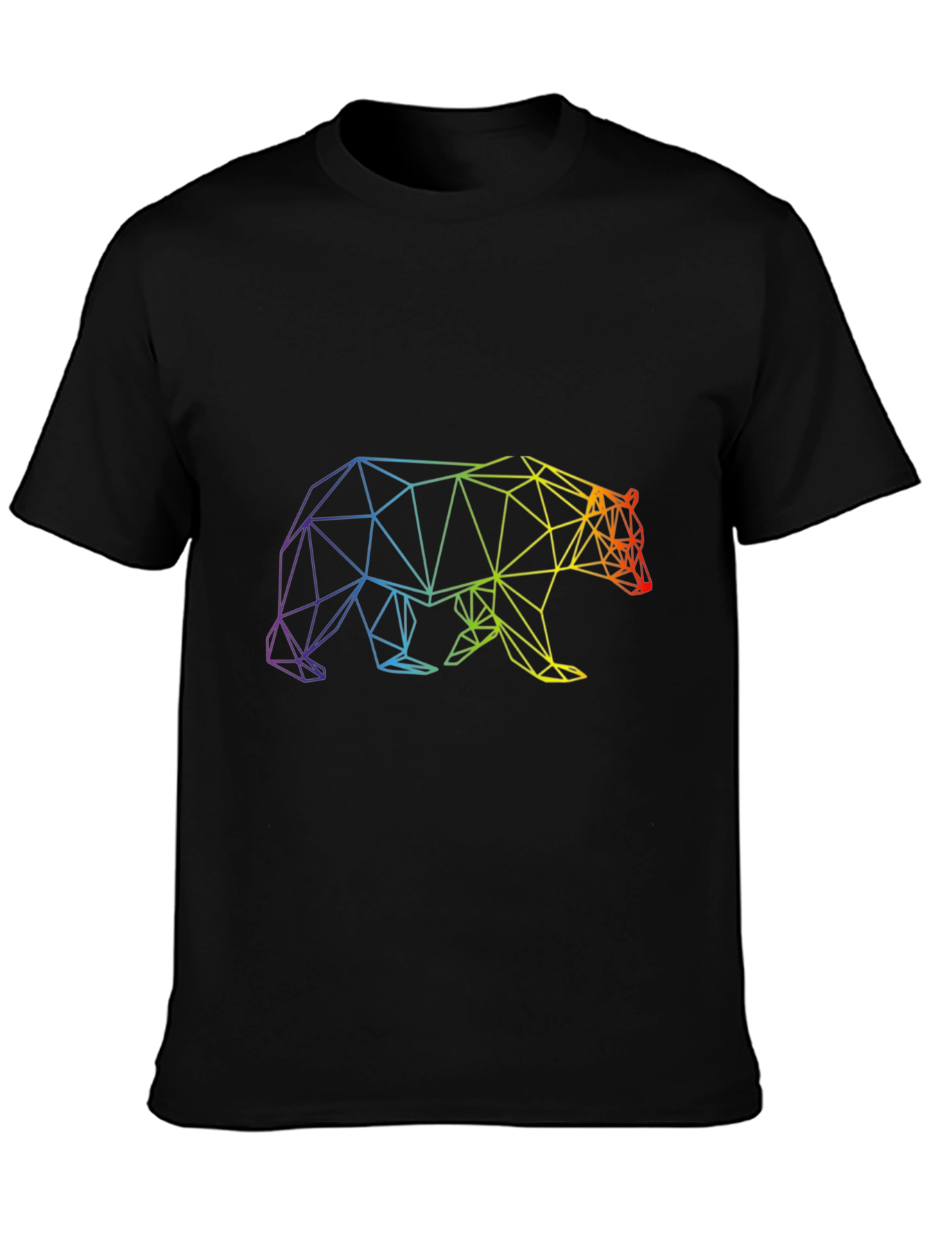 Geometric Rainbow Bear Graphic Tee - Black