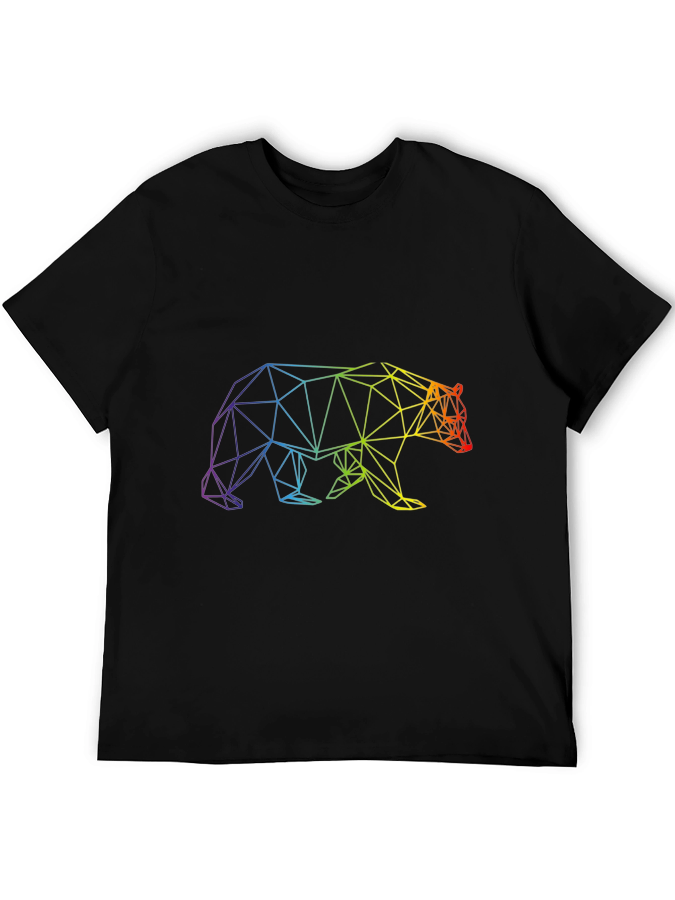 Geometric Rainbow Bear Graphic Tee - Black