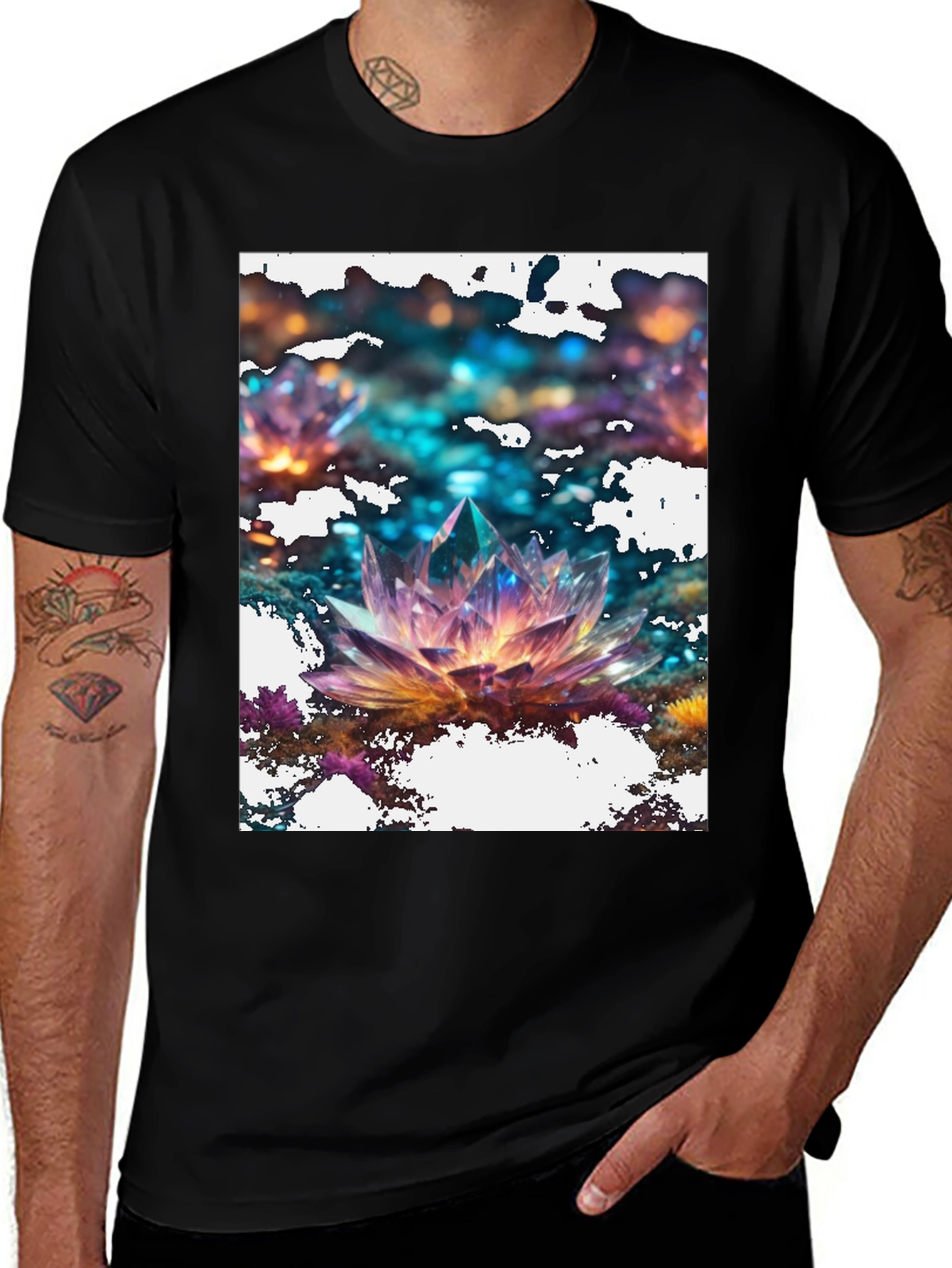 Crystal Lotus Graphic Tee - Mens Black T-Shirt